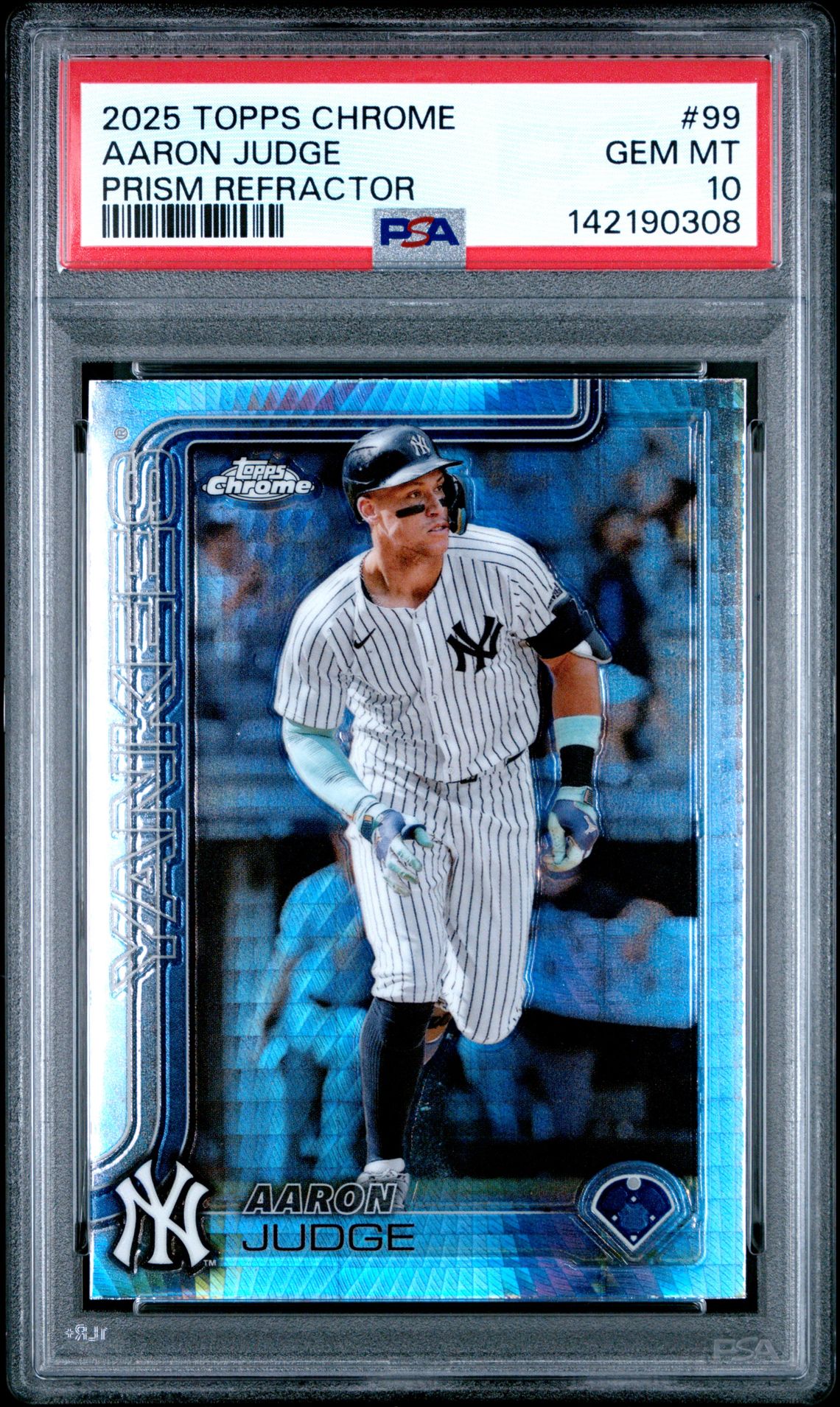 2025 Topps Chrome Aaron Judge #99 (Prism Refractor) Gem Mt 10 front view - PSA graded GEM MT 10