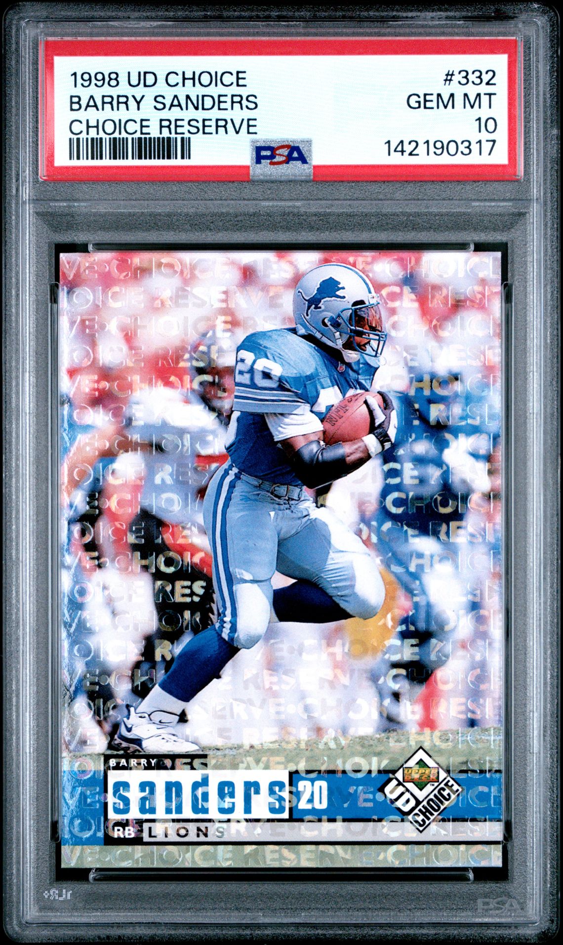 1998 Ud Choice Barry Sanders #332 (Choice Reserve) Gem Mt 10 front