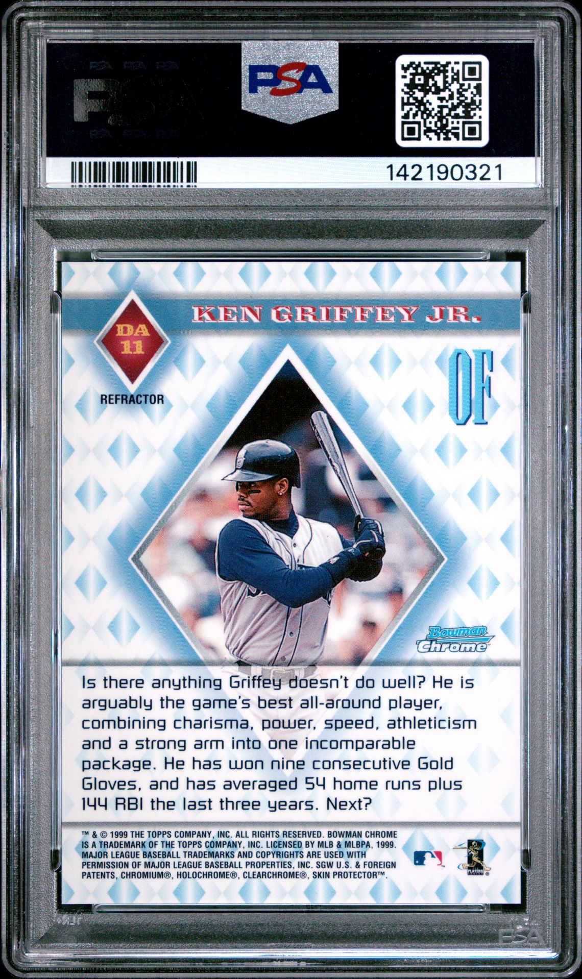 1999 Bowman Chrome Diamond Aces Ken Griffey Jr. #Da11 (Diamond Aces-Refractor) Mint 9 back