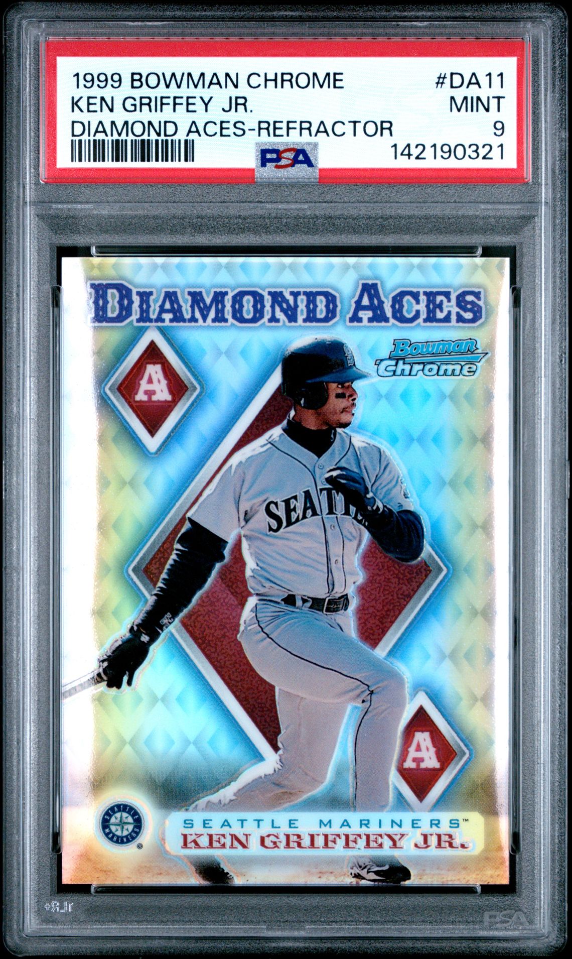 1999 Bowman Chrome Diamond Aces Ken Griffey Jr. #Da11 (Diamond Aces-Refractor) Mint 9 front