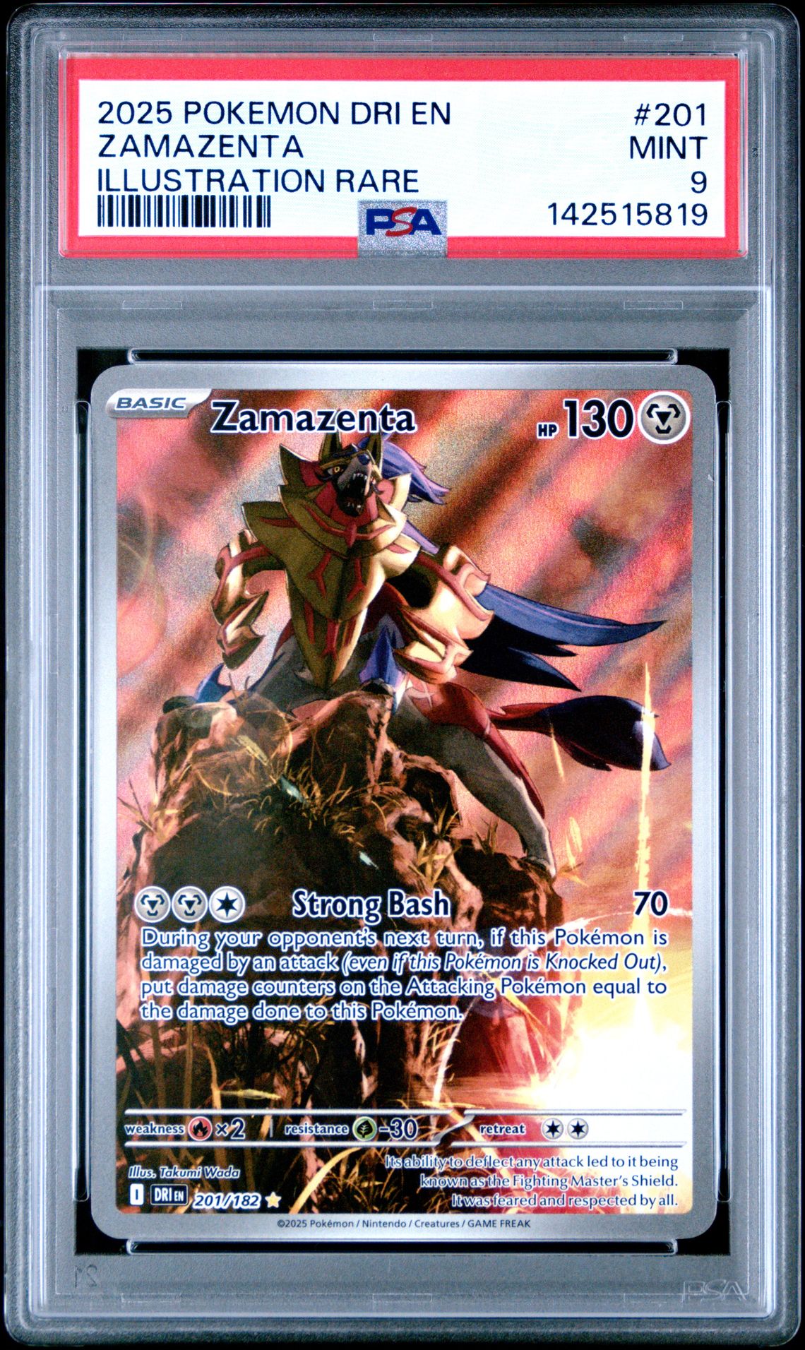 2025 Pokemon Dri En-Destined Rivals Zamazenta #201 (Illustration Rare) Mint 9 front