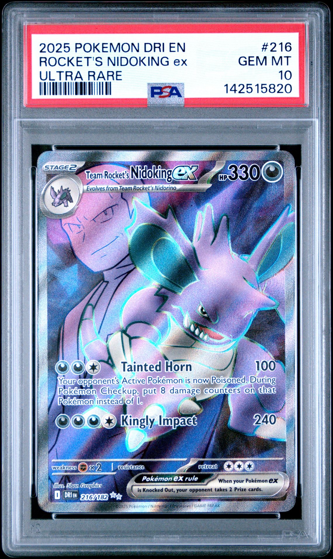 2025 Pokemon Dri En-Destined Rivals Rocket's Nidoking Ex #216 (Ultra Rare) Gem Mt 10 front