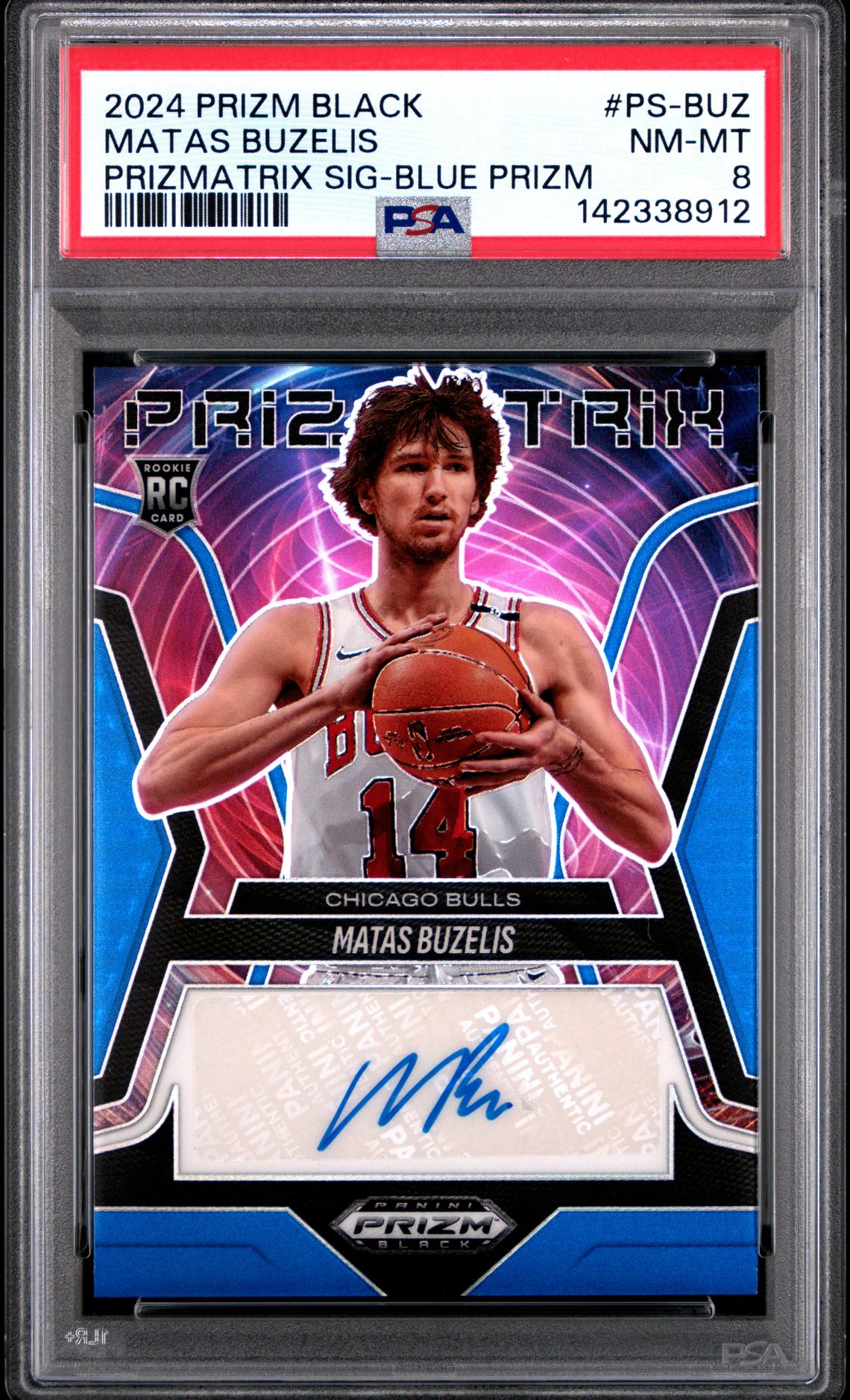 2024 Panini PANINI PRIZM BLACK PRIZMATRIX SIGNATURES BLUE PRIZM #PS-BUZ Matas Buzelis front