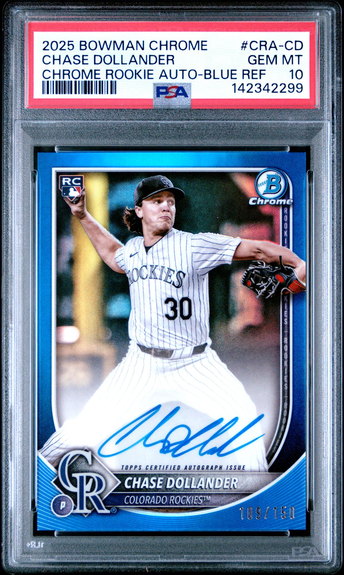 2025 Bowman BOWMAN CHROME CHROME ROOKIE AUTOGRAPHS BLUE REF #CRA-CD Chase Dollander front