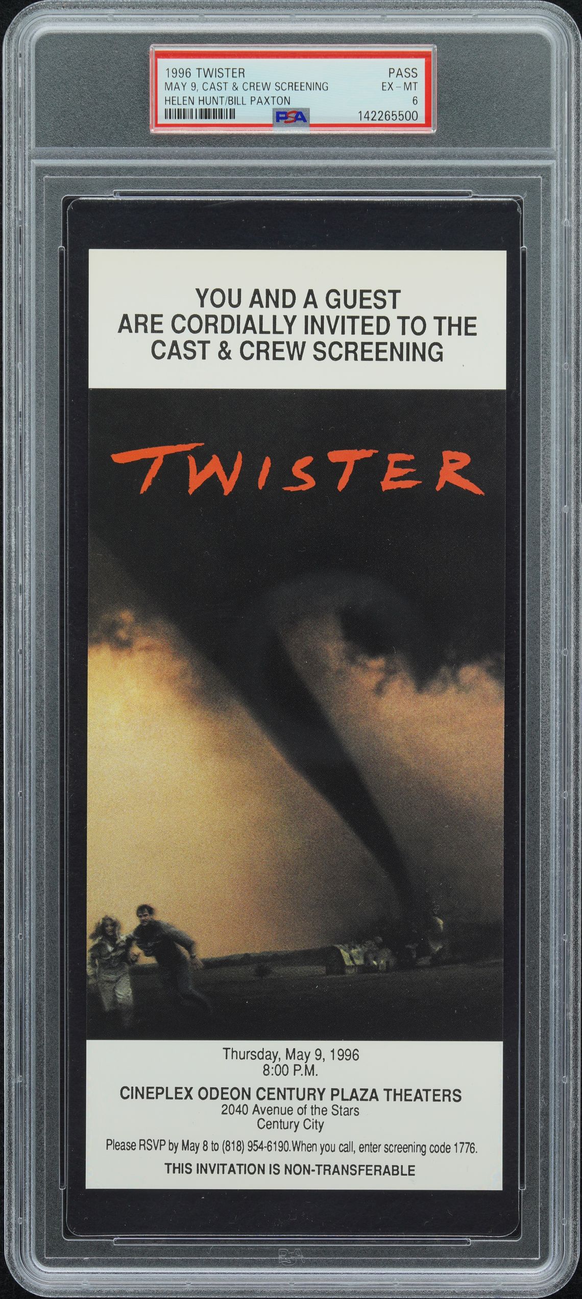 1996 TWISTER-PASS HELEN HUNT/BILL PAXTON #PASS May 9, Cast & Crew Screening front