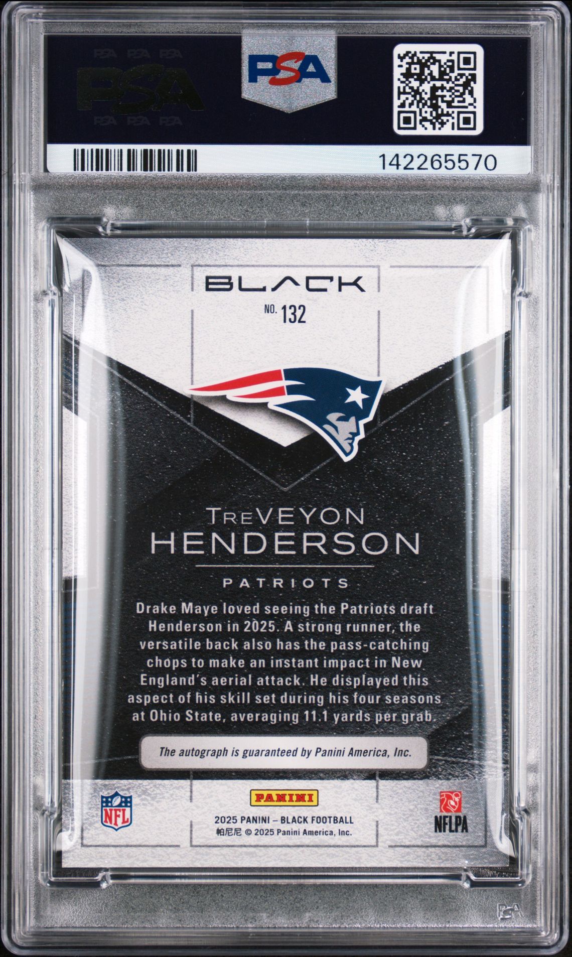 2025 Panini Black Treveyon Henderson #132 (Autograph) Nm-Mt 8 back