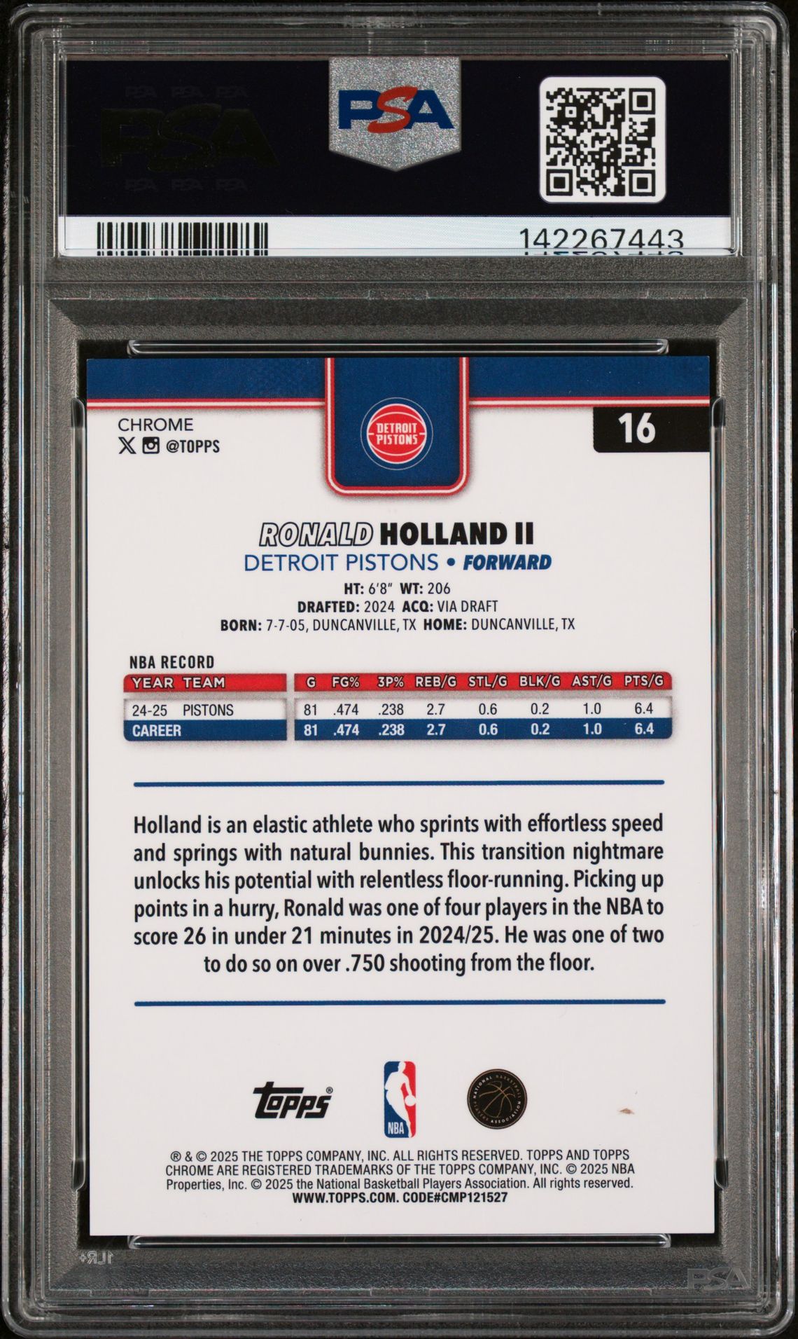 2025 Topps Chrome Ron Holland Ii #16 (Gold Refractor) Mint 9 back