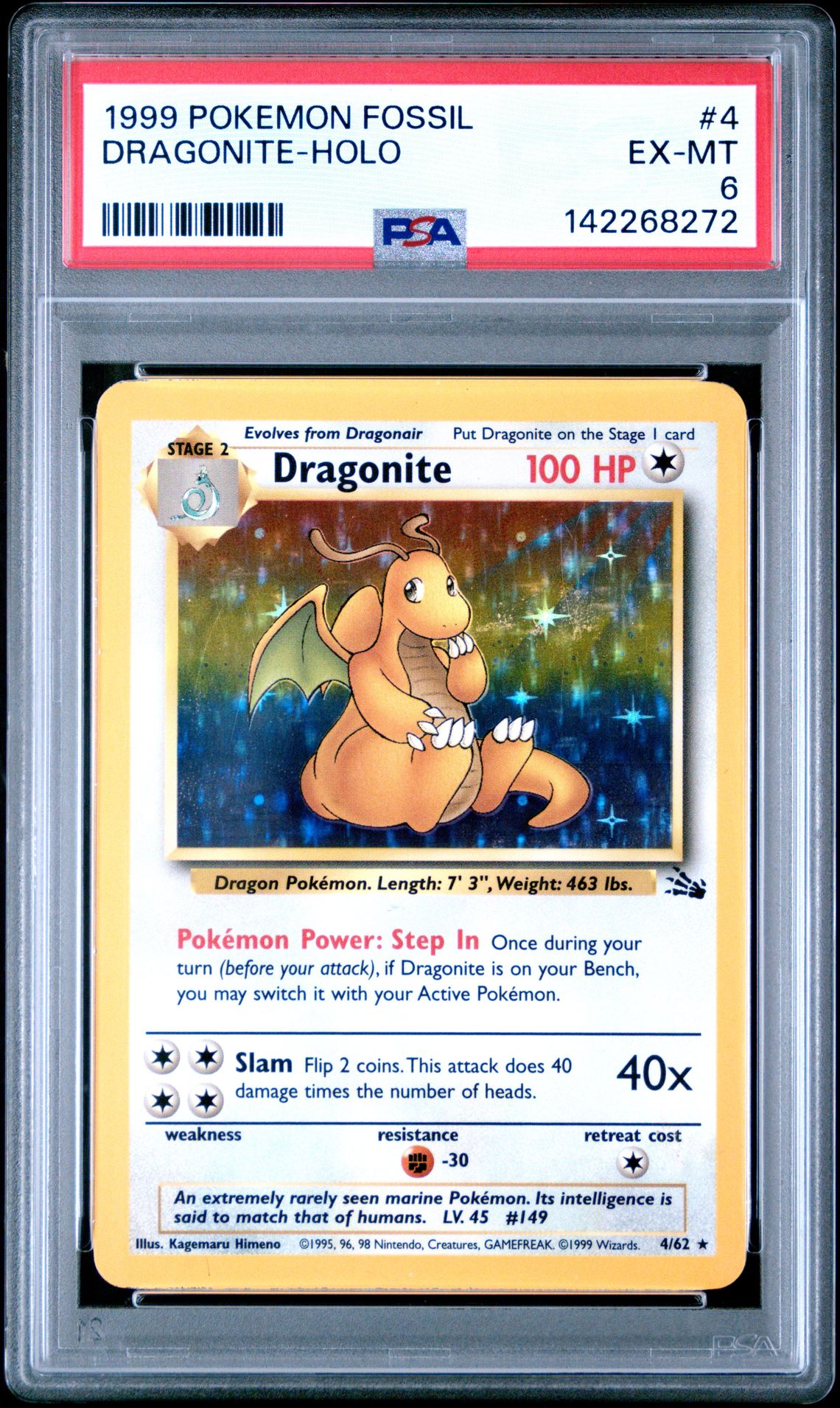 1999 Pokemon POKEMON FOSSIL 1ST EDITION #4 Dragonite-Holo front