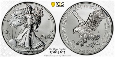 2021-S $1 Silver Eagle Rev PR - Type 2 Designer Edition PR70