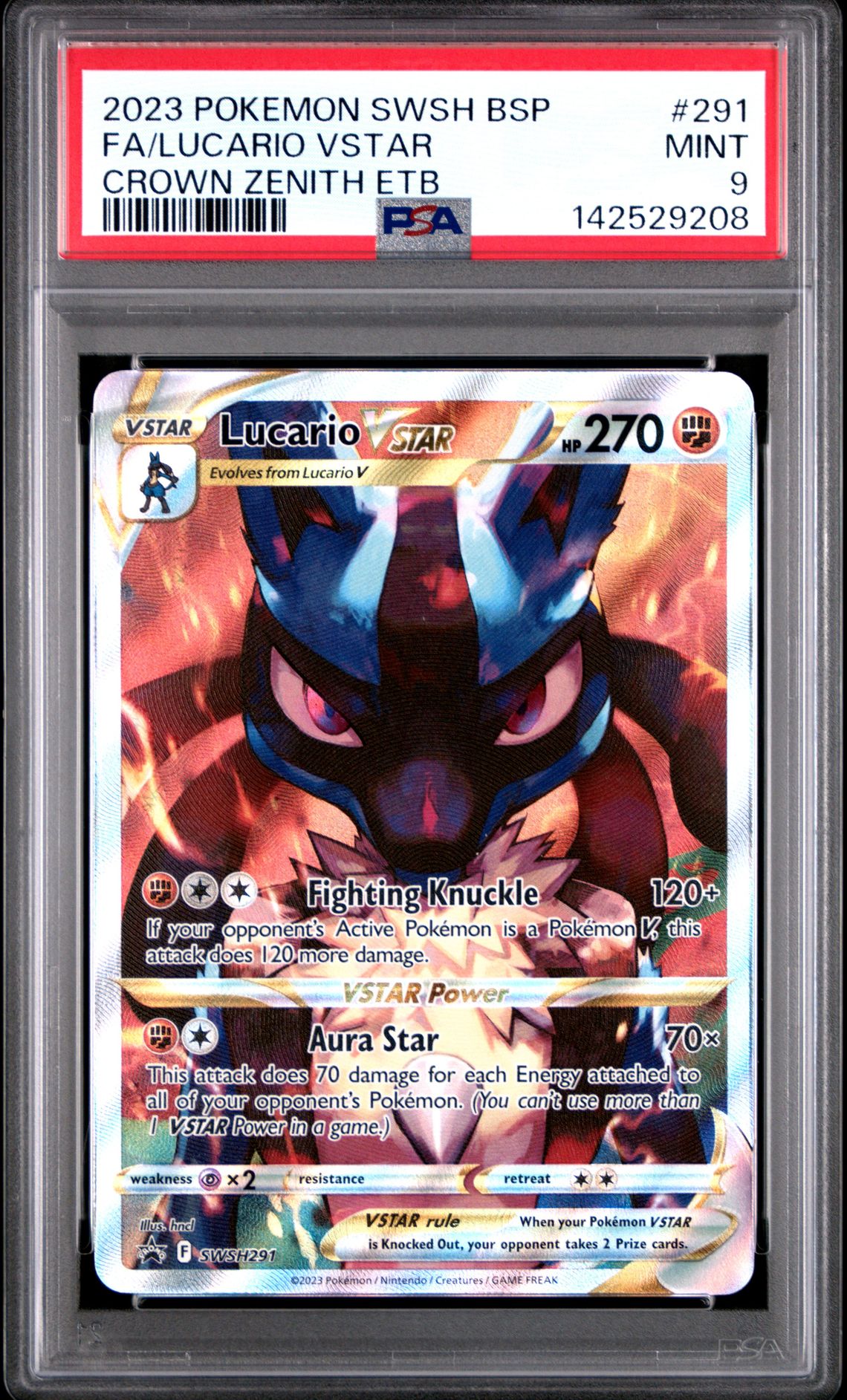 2023 Pokemon Swsh Black Star Promo Fa/Lucario Vstar #291 (Crown Zenith Etb) Mint 9 front