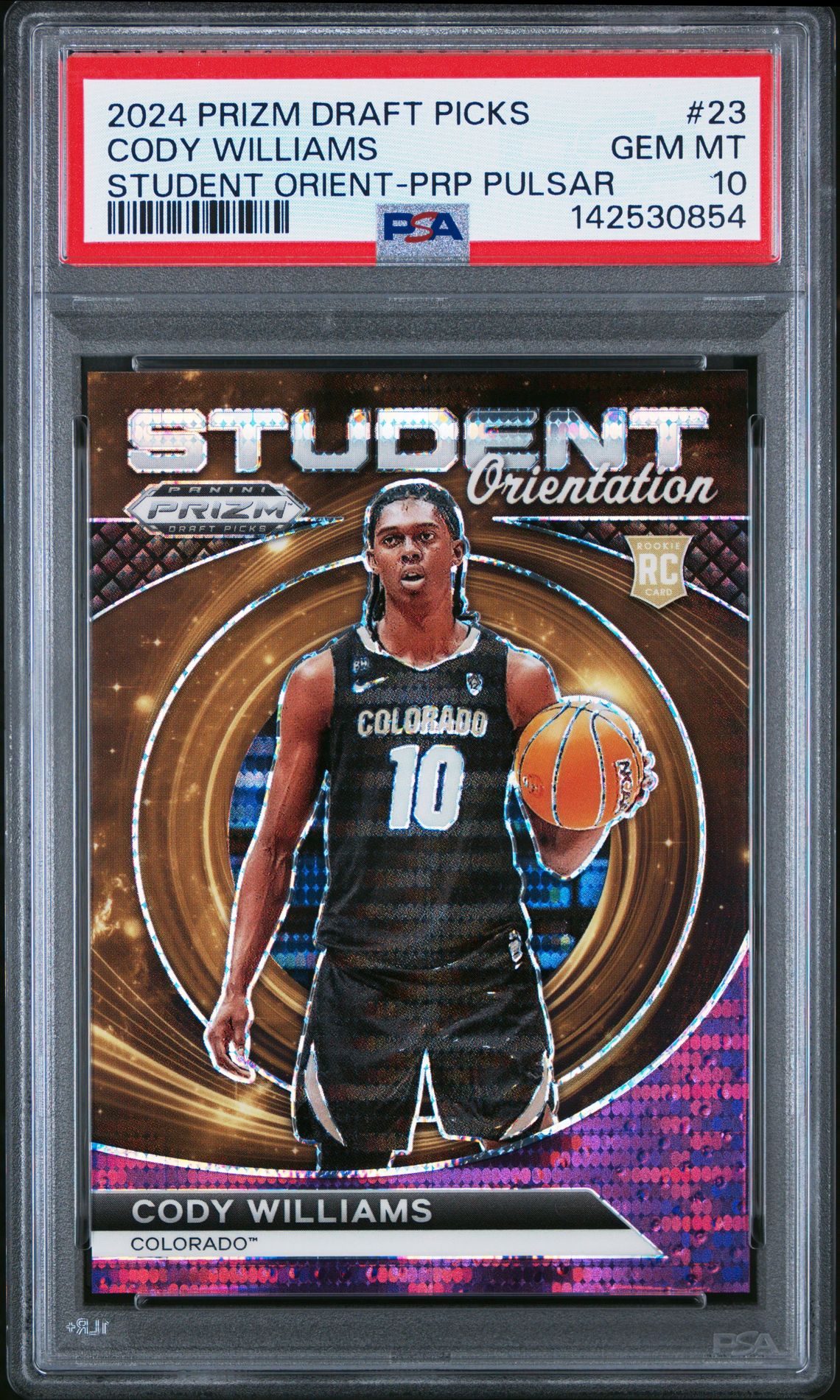 2024 Panini PANINI PRIZM DRAFT PICKS STUDENT ORIENTATION PRP PULSAR #23 Cody Williams front