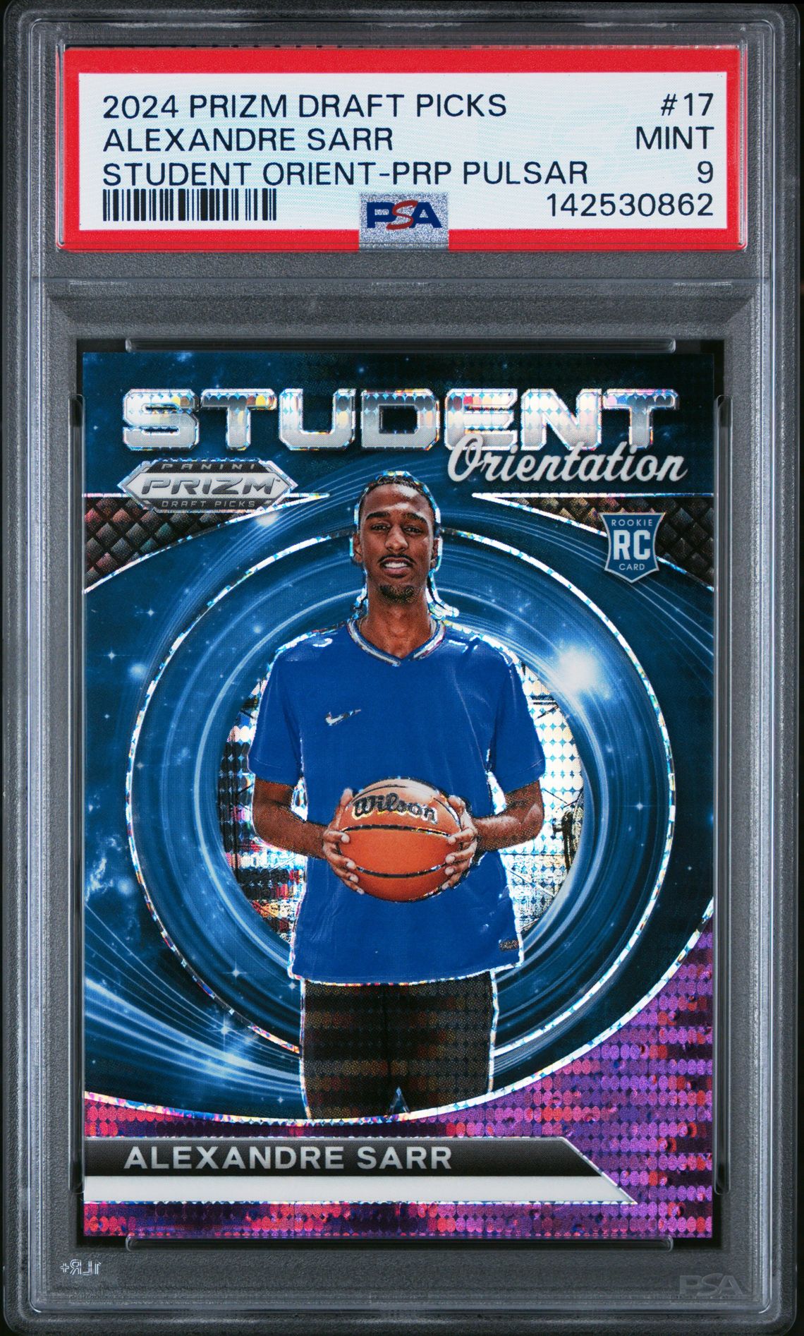 2024 Panini PANINI PRIZM DRAFT PICKS STUDENT ORIENTATION PRP PULSAR #17 Alexandre Sarr front