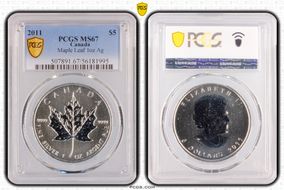 2011 $5 Maple Leaf 1oz Ag MS67