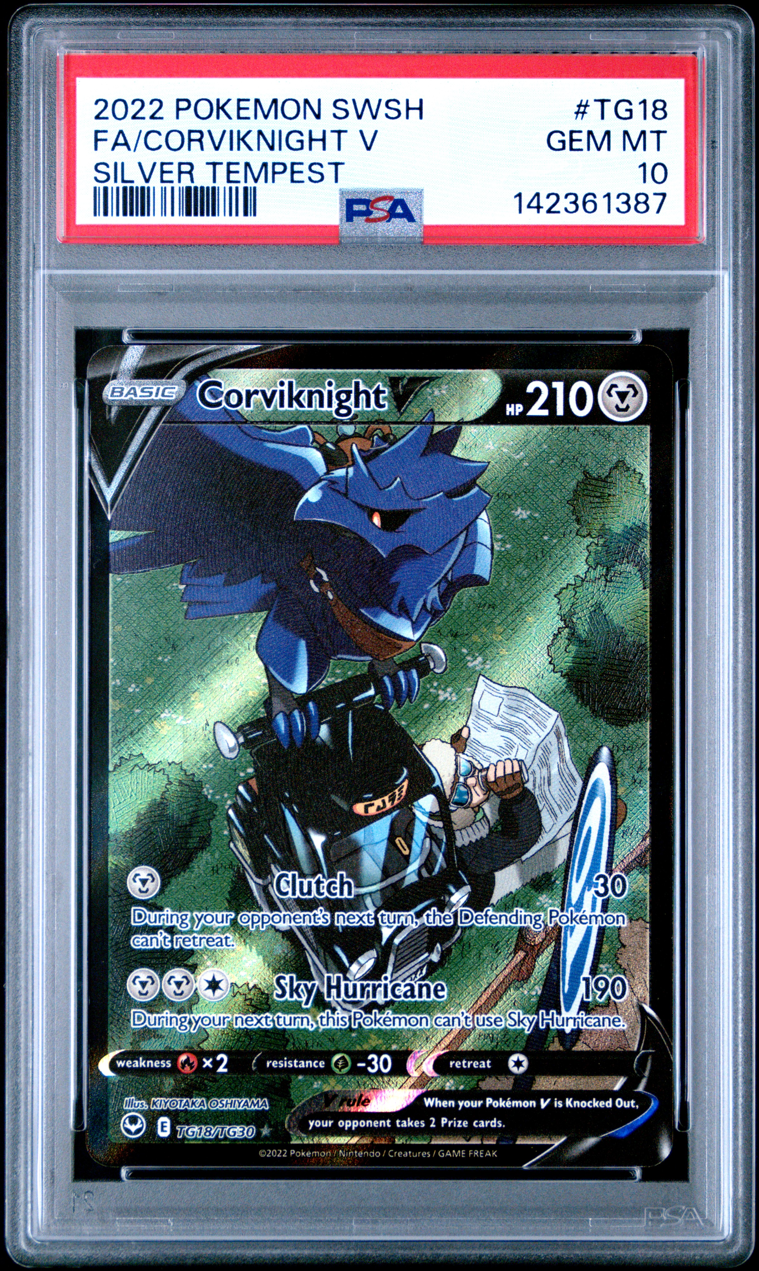 2022 #TG18 Full Art/Corviknight V PSA 10 Sword & Shield Silver Tempest Pokemon