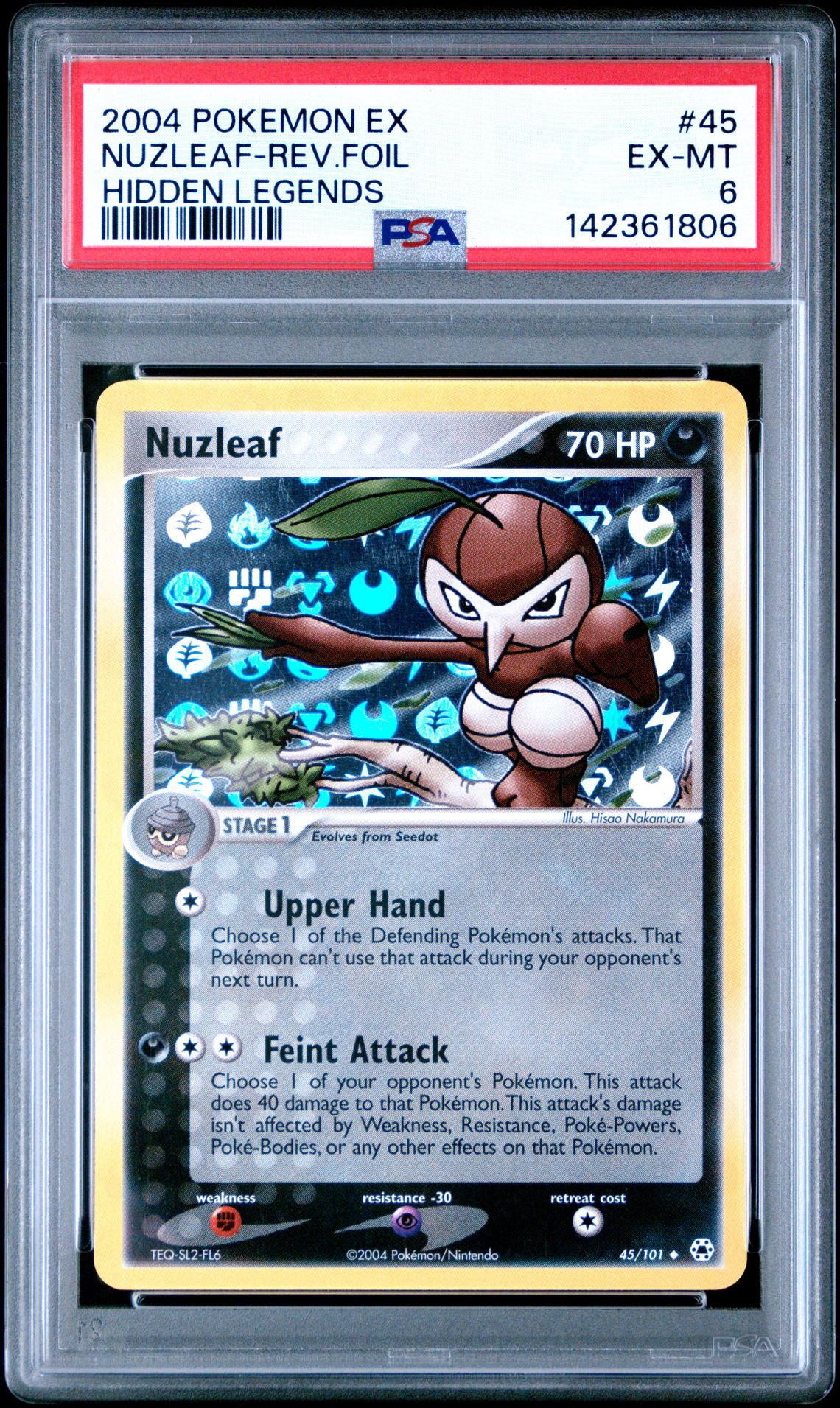 2004 Pokemon POKEMON EX HIDDEN LEGENDS #45 Nuzleaf-Rev.Foil front