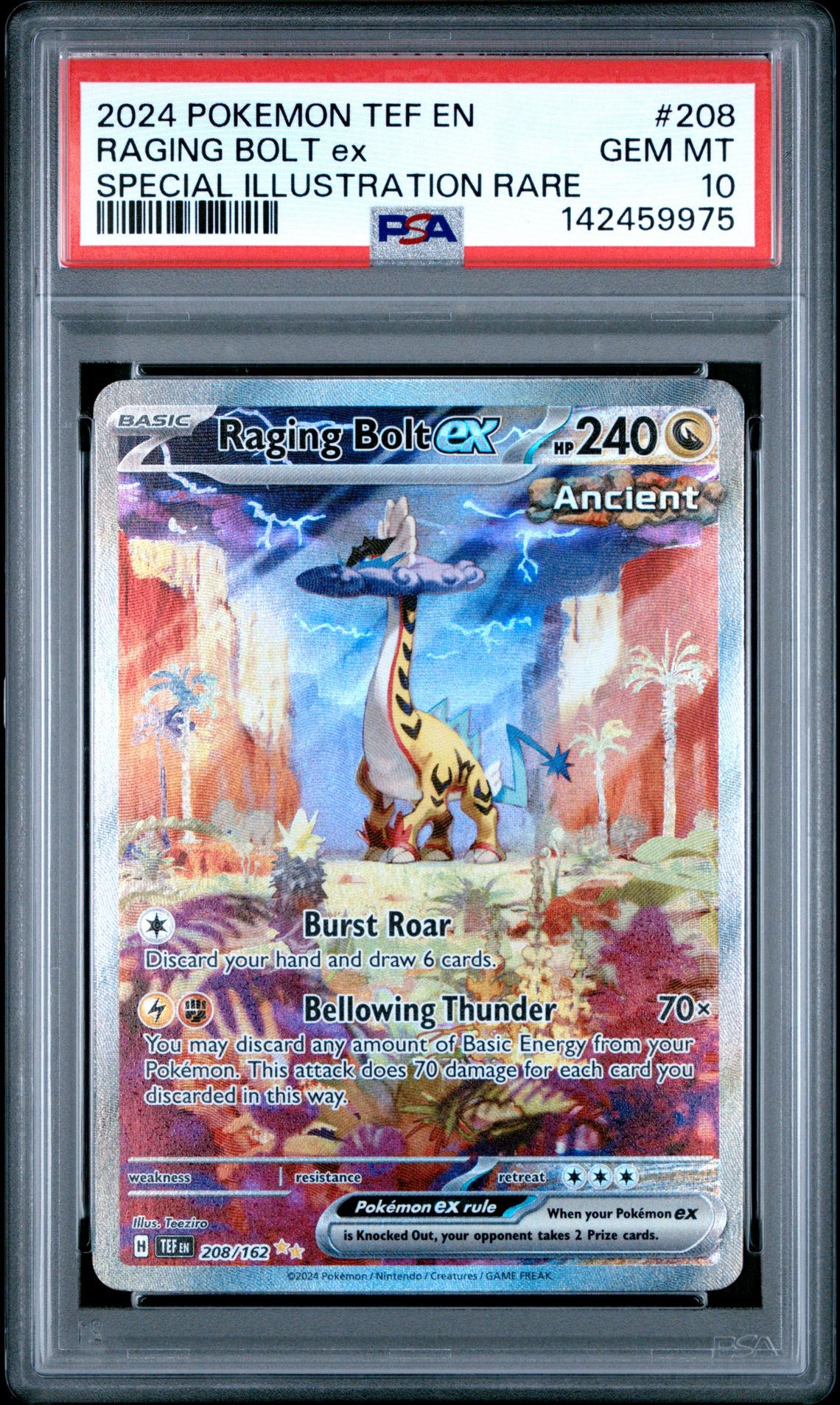 2024 Pokemon POKEMON TEF EN-TEMPORAL FORCES SPECIAL ILLUSTRATION RARE #208 Raging Bolt Ex front