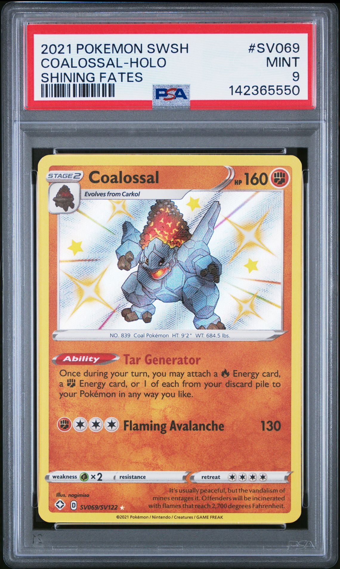 2021 Pokemon POKEMON SWORD & SHIELD SHINING FATES #SV069 Coalossal-Holo front