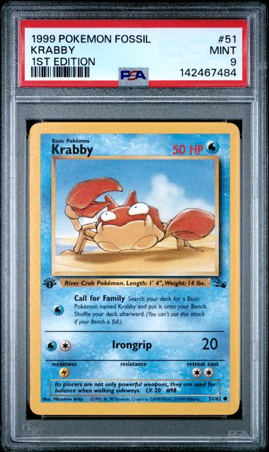 1999 Pokemon Fossil 1st Edition #51 Krabby front