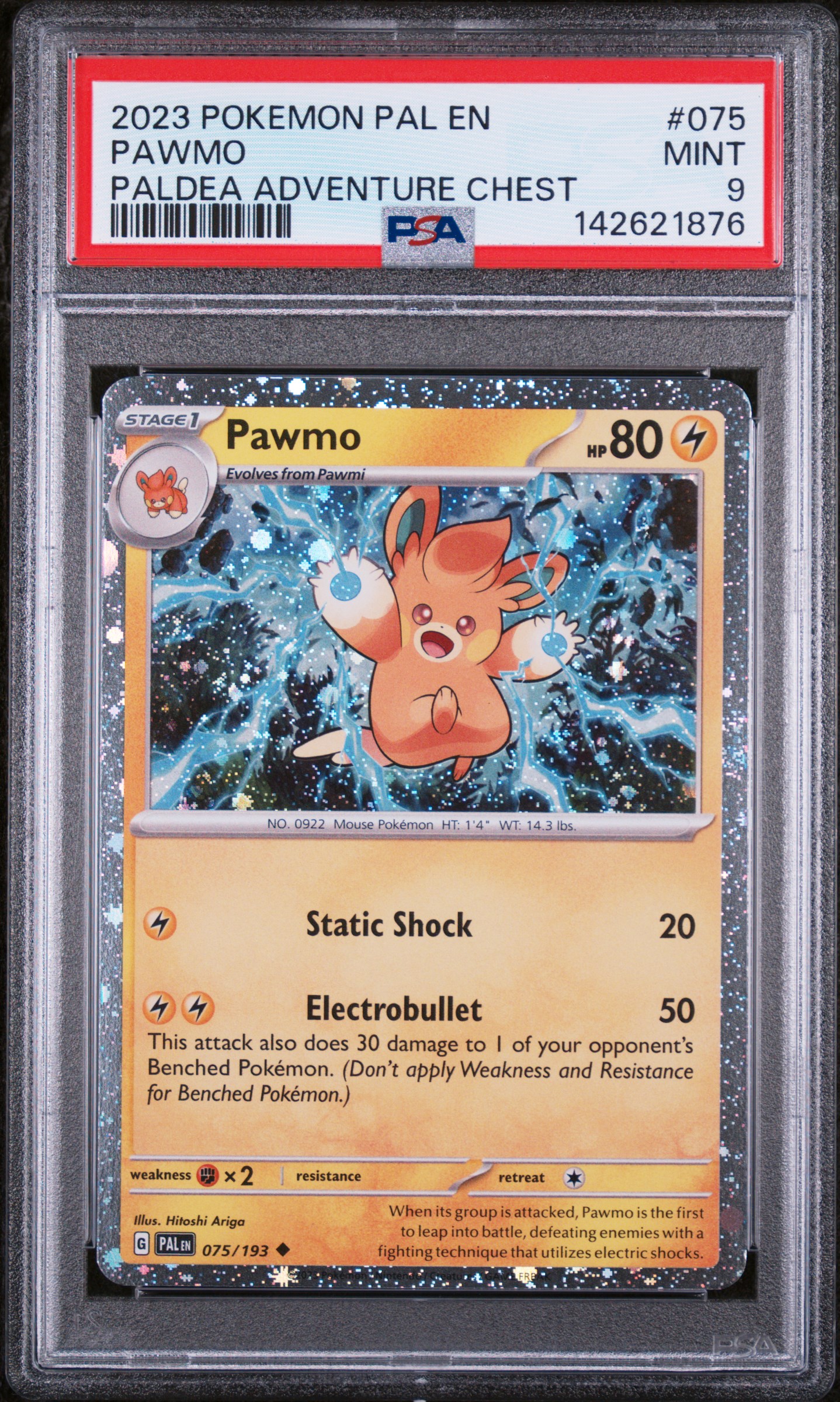 Pokemon - 2023 Pawmo Paldea Adventure Chest #075 Pal En-Paldea Evolved PSA 9