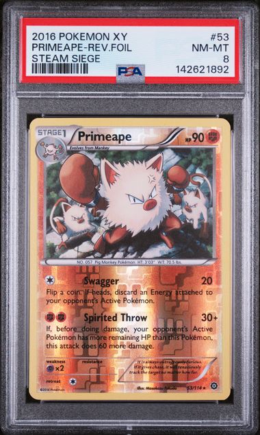 Pokemon - 2016 Primeape-Rev.Foil Steam Siege #53 Xy Steam Siege PSA 8