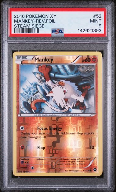 Pokemon - 2016 Mankey-Rev.Foil Steam Siege #52 Xy Steam Siege PSA 9