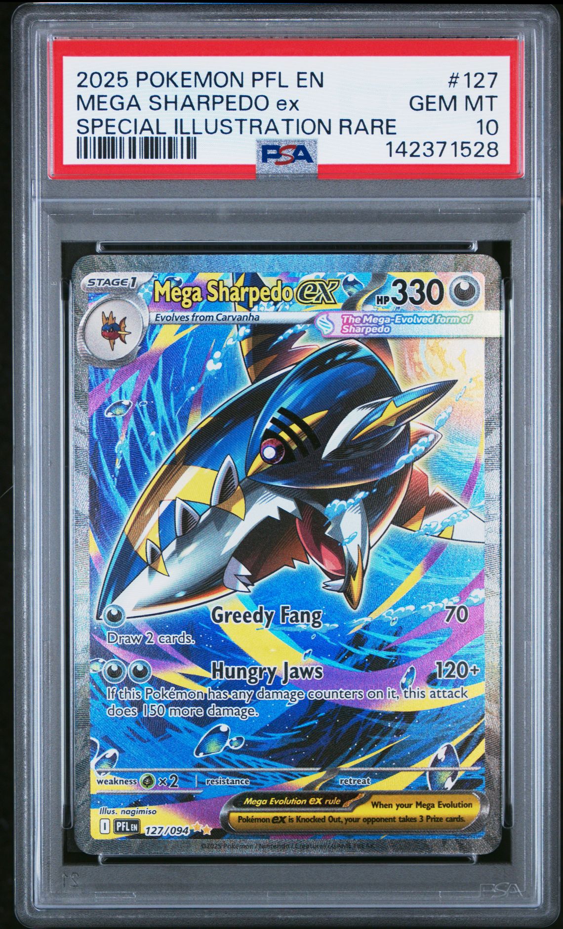 2025 Pokemon Pfl En-Phantasmal Flames Mega Sharpedo Ex #127 (Special Illustration Rare) Gem Mt 10 front