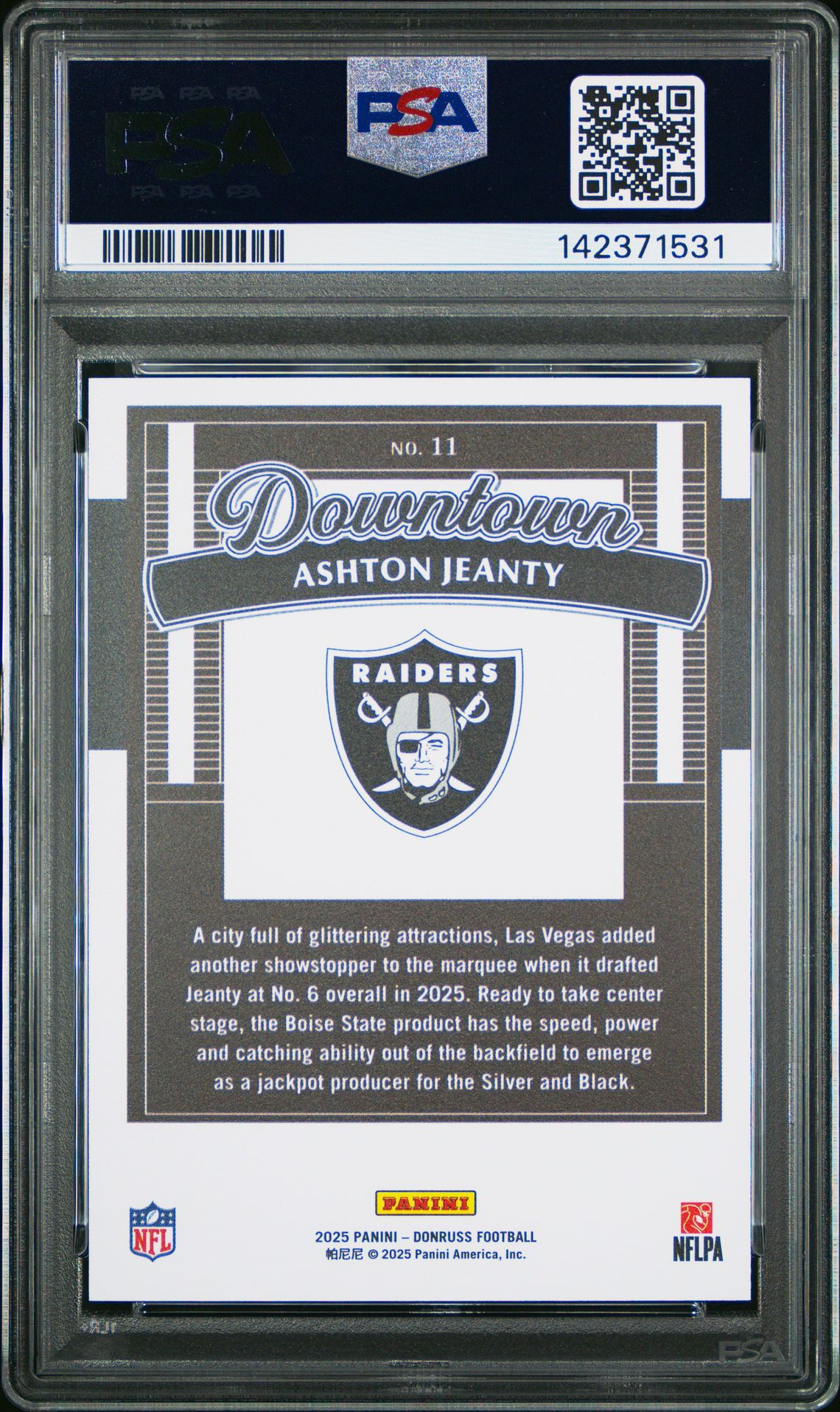 2025 Panini Donruss Downtown! Ashton Jeanty #11 Mint 9 back