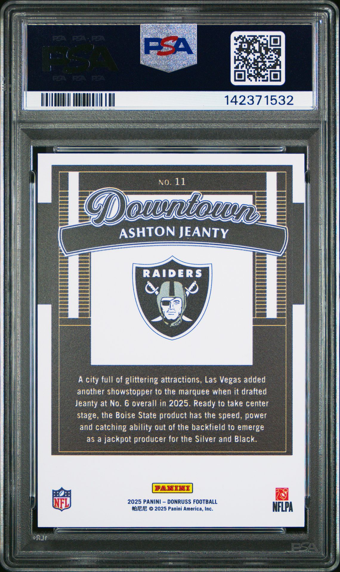 2025 Panini Donruss Downtown! Ashton Jeanty #11 Gem Mt 10 back