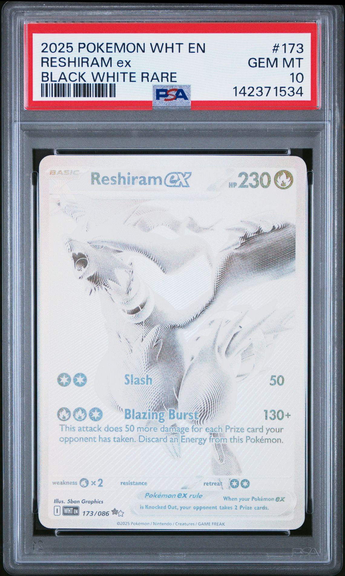 2025 Pokemon Wht En-White Flare Reshiram Ex #173 (Black White Rare) Gem Mt 10 front