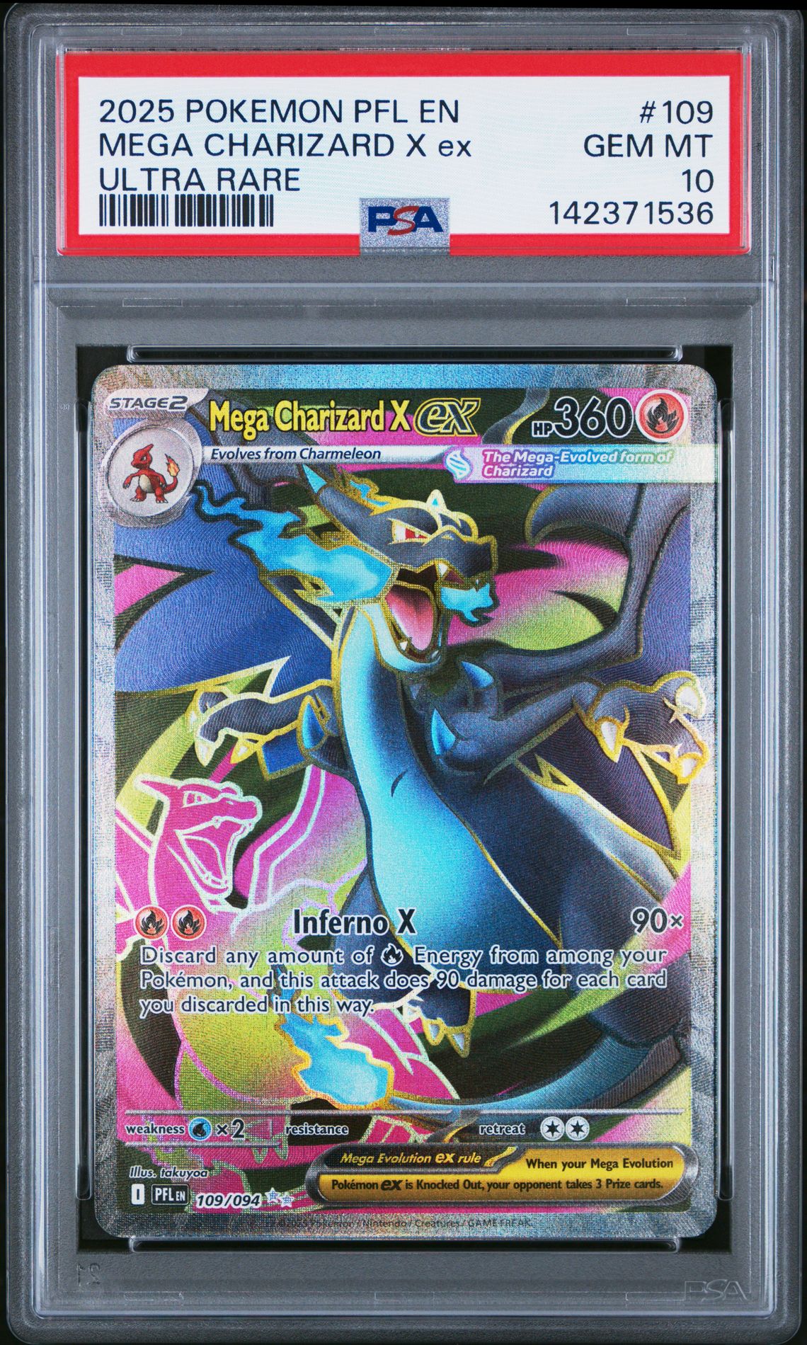 2025 Pokemon Pfl En-Phantasmal Flames Mega Charizard X Ex #109 (Ultra Rare) Gem Mt 10 front