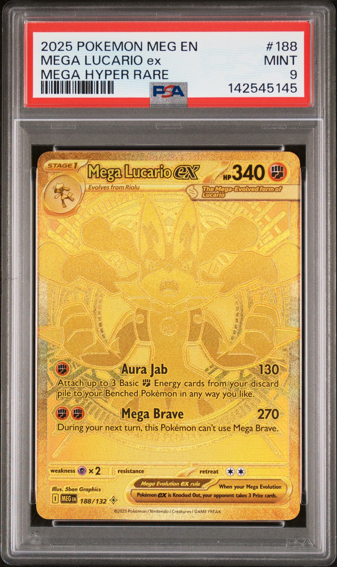 2025 Pokemon Meg En-Mega Evolution Mega Lucario Ex #188 (Mega Hyper Rare) Mint 9 front