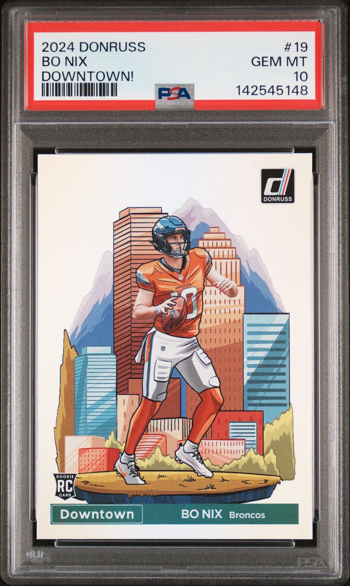 2024 Panini Donruss Downtown! Bo Nix #19 Gem Mt 10 front