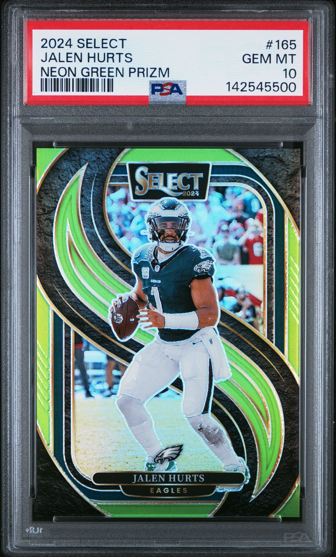 2024 Panini Select Jalen Hurts #165 (Neon Green Prizm) Gem Mt 10 front