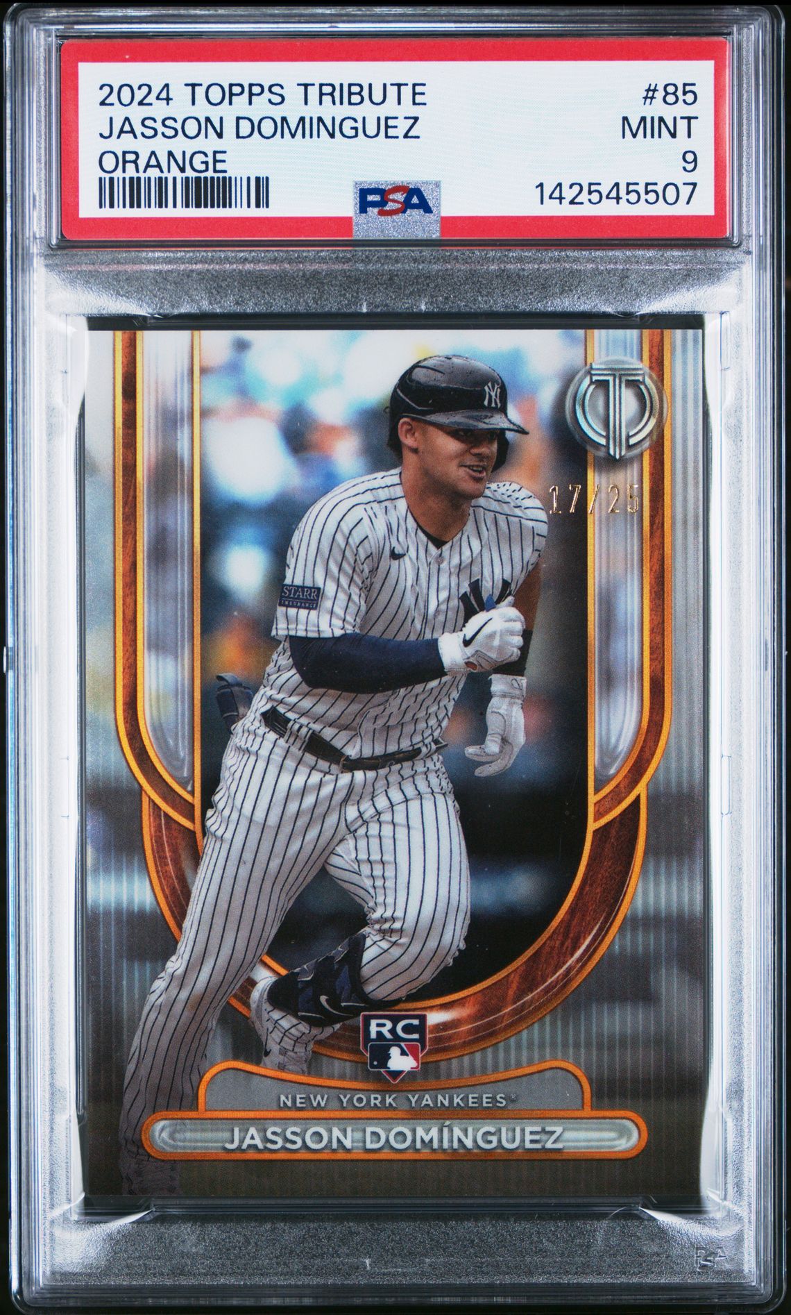 2024 Topps Tribute Jasson Dominguez #85 (Orange) Mint 9 front