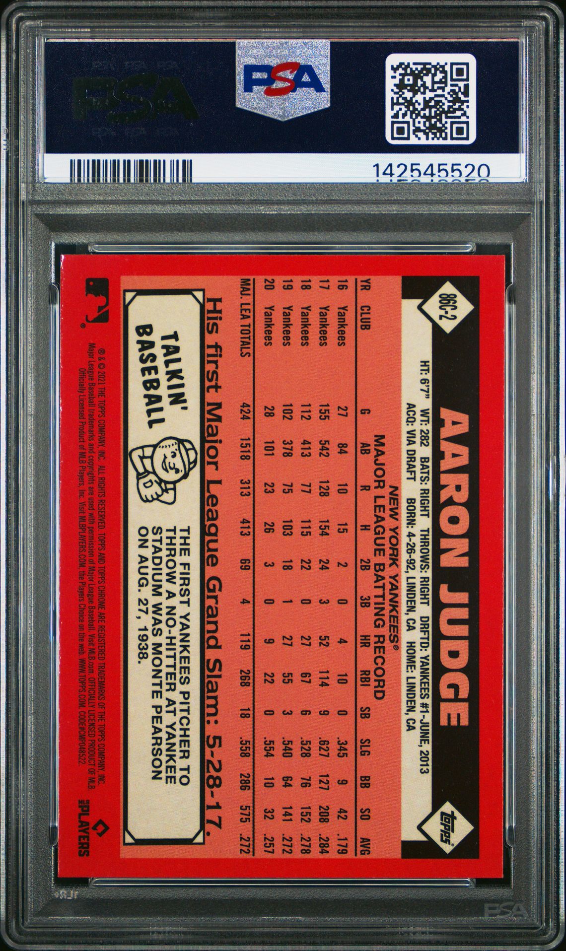 2021 Topps Silver Pack 1986 Chrome Promo Aaron Judge #2 (Update) Mint 9 back