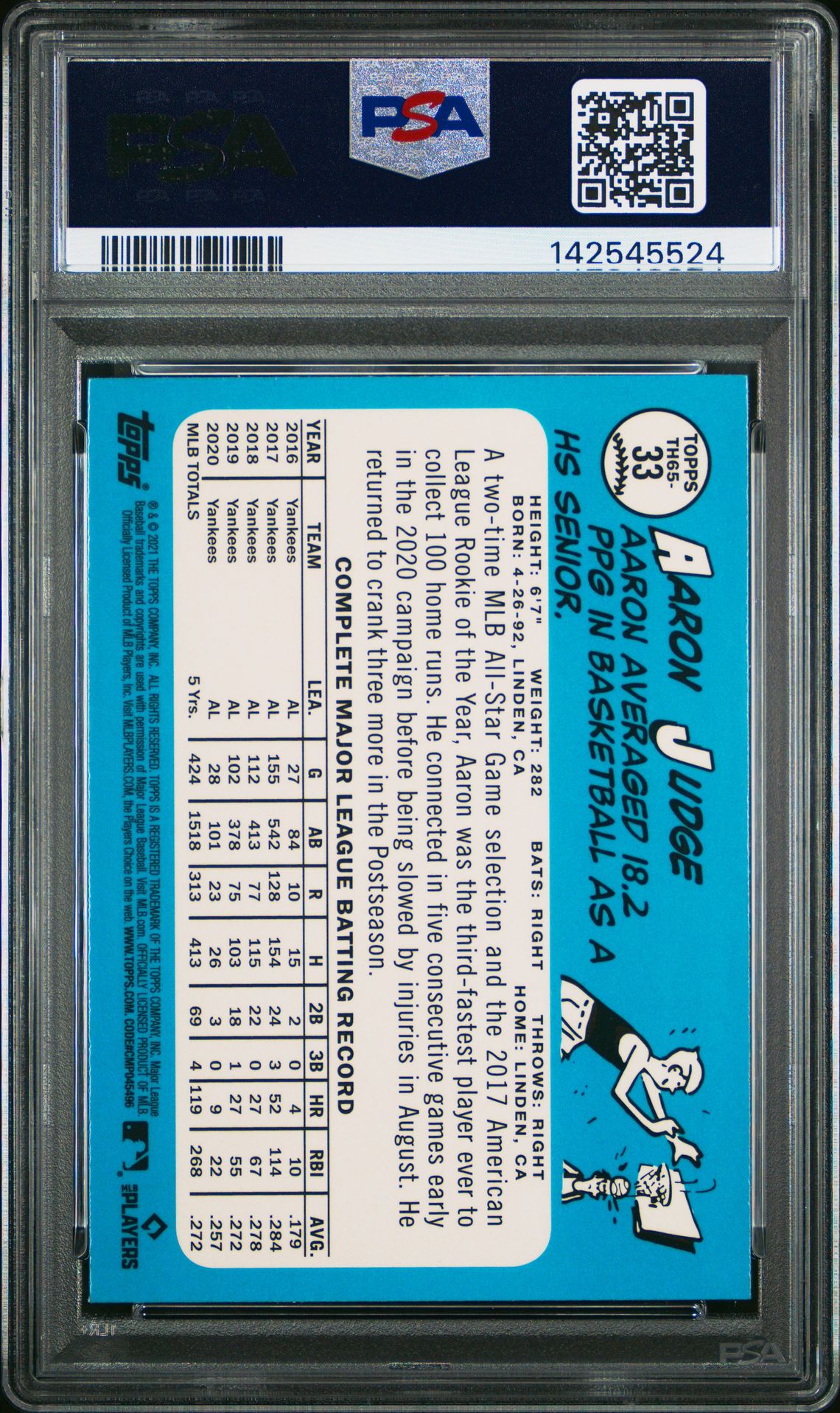 2021 Topps 1965 Topps Redux Chrome Aaron Judge #33 (1965 Topps Redux Chrome) Gem Mt 10 back