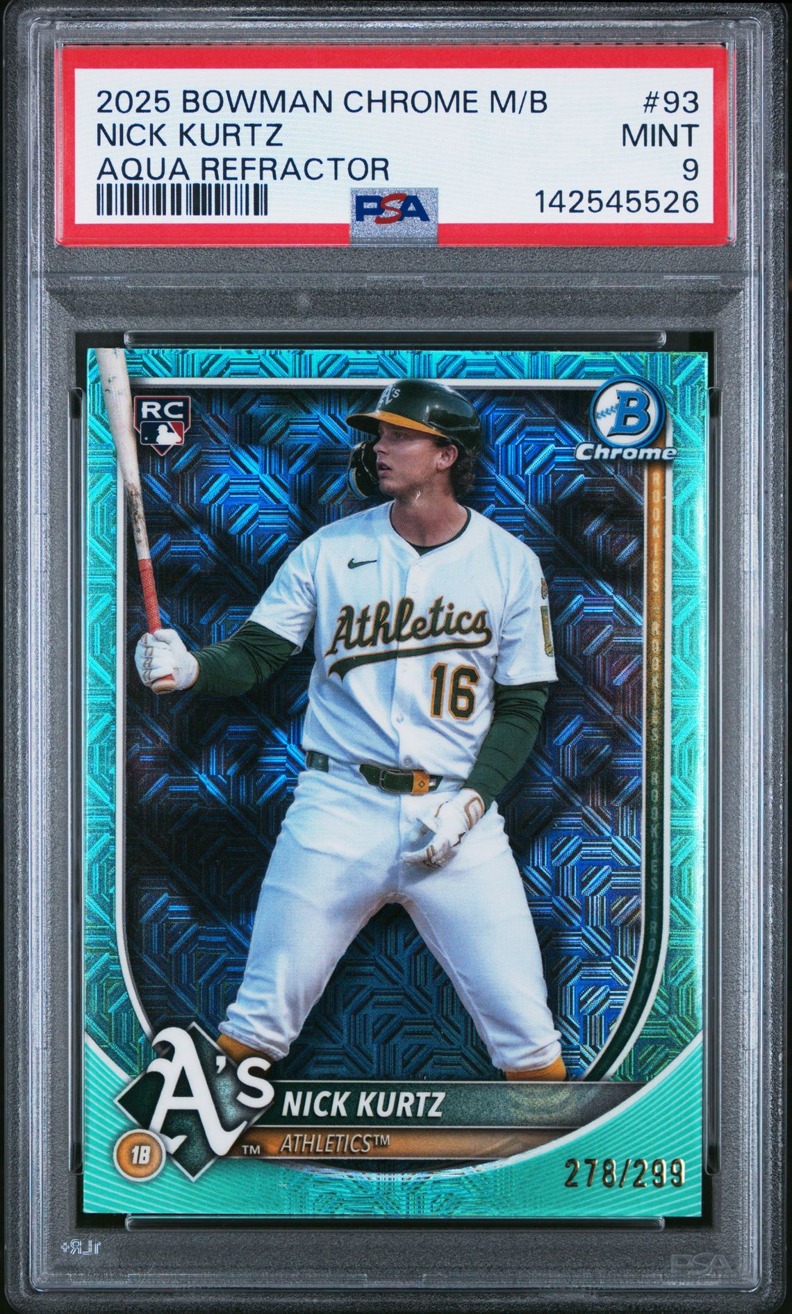 2025 Bowman Chrome Mega Box Nick Kurtz #93 (Aqua Refractor) Mint 9 front