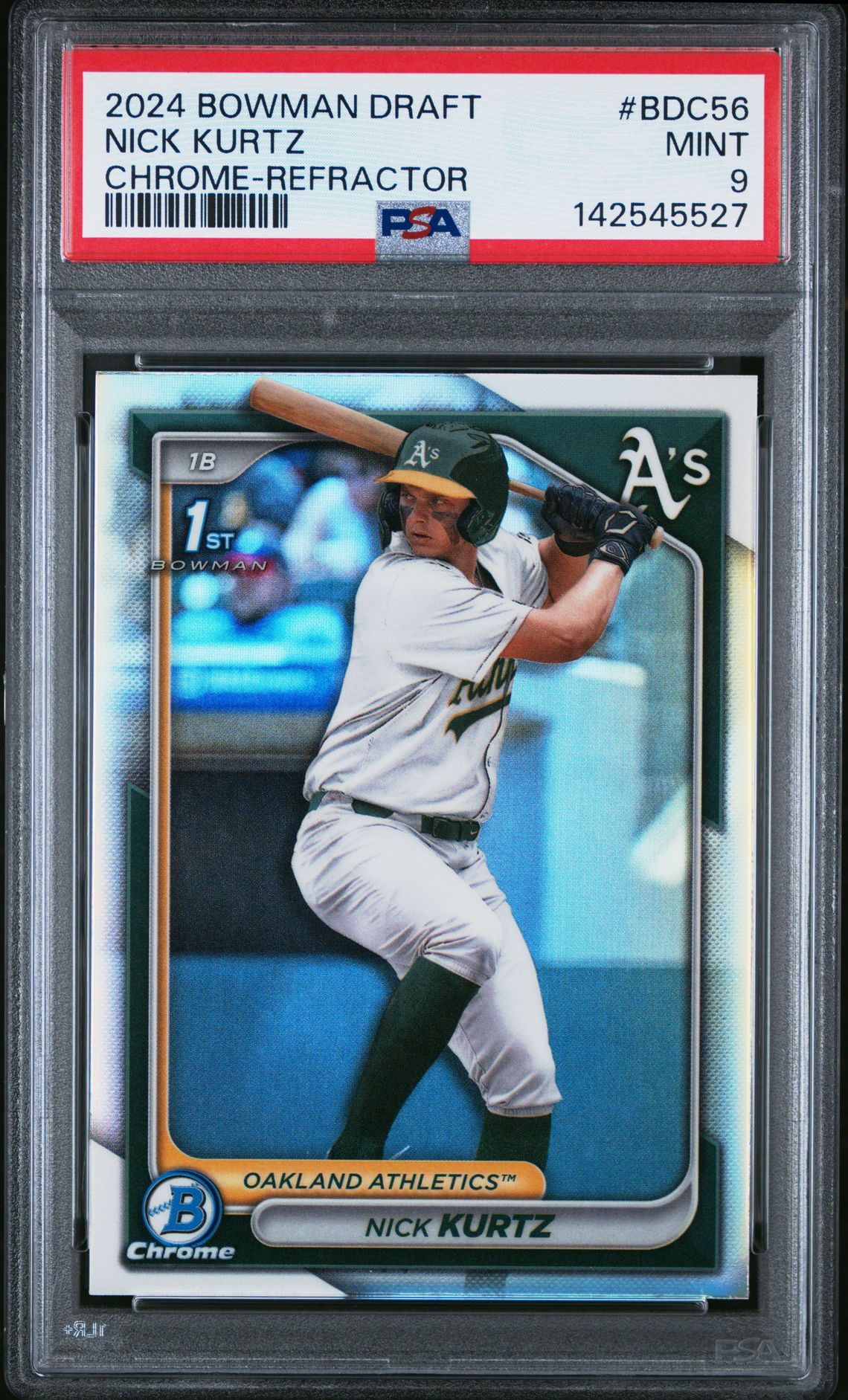 2024 Bowman Draft Nick Kurtz #Bdc56 (Chrome-Refractor) Mint 9 front