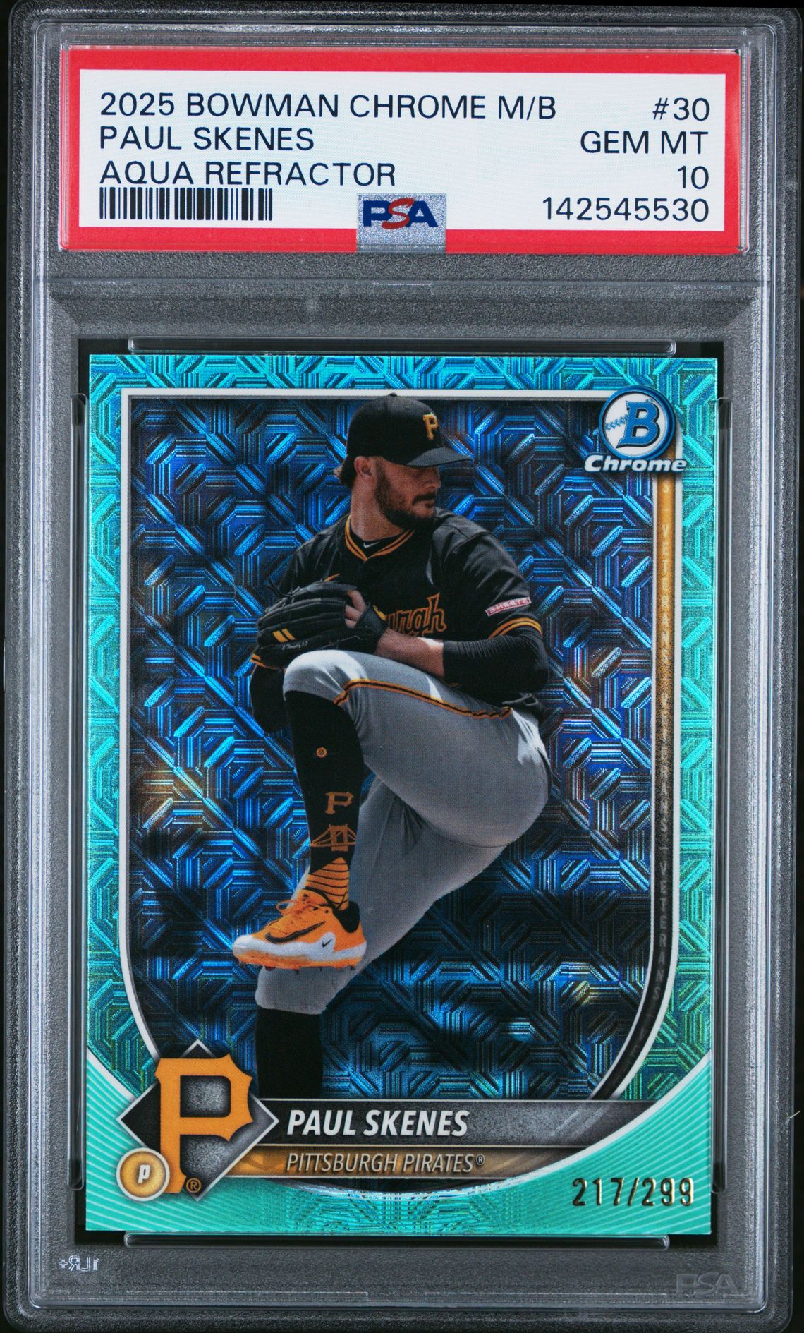 2025 Bowman Chrome Mega Box Paul Skenes #30 (Aqua Refractor) Gem Mt 10 front