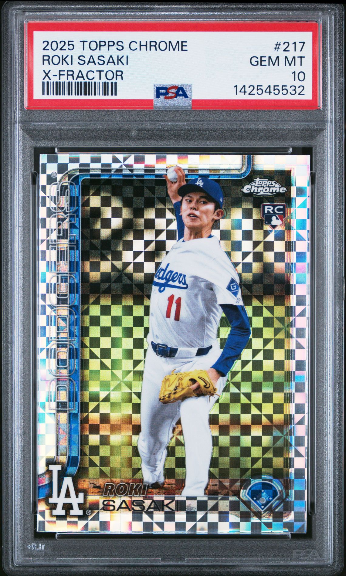 2025 Topps Chrome Roki Sasaki #217 (X-Fractor) Gem Mt 10 front