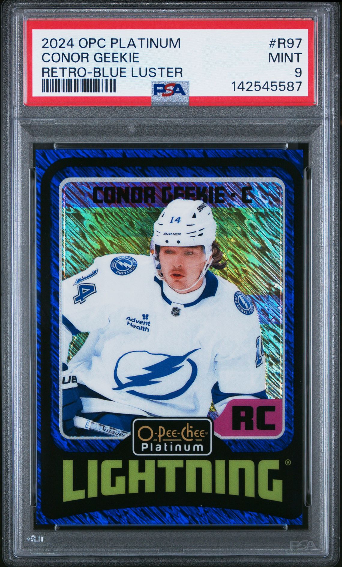 2024 Upper Deck O-Pee-Chee Platinum Retro Conor Geekie #R97 (Retro-Blue Luster) Mint 9 front