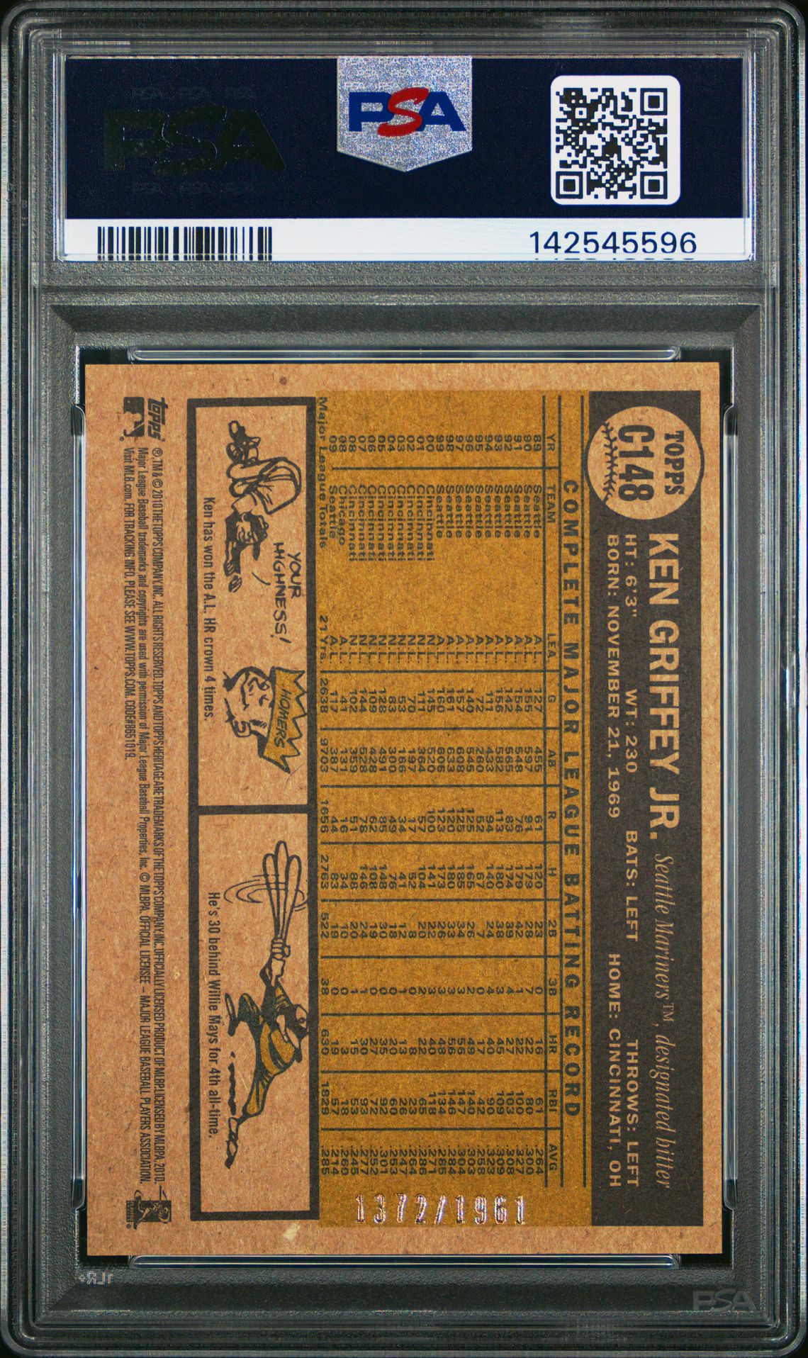 2010 Topps Heritage Chrome Ken Griffey Jr. #C148 (Chrome) Gem Mt 10 back