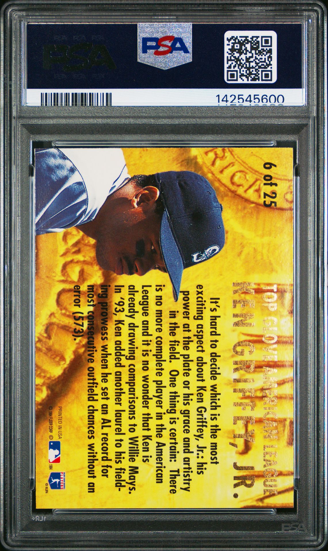 1994 Ultra Award Winners Ken Griffey Jr. #6 (Award Winners) Gem Mt 10 back