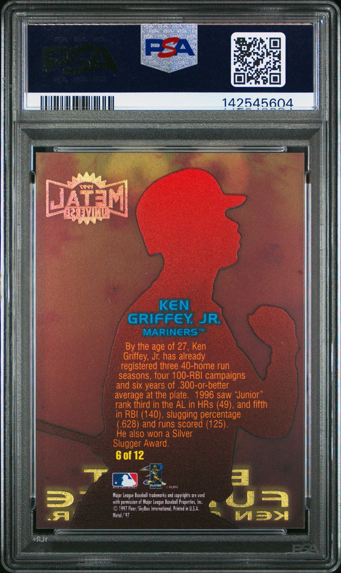 1997 Metal Universe Blast Furnace Ken Griffey Jr. #6 (Blast Furnace) Gem Mt 10 back