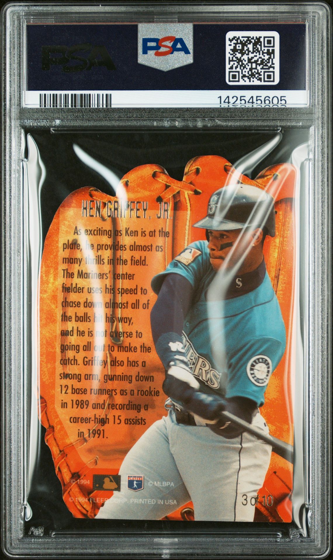 1994 Flair Hot Glove Ken Griffey Jr. #3 Gem Mt 10 back