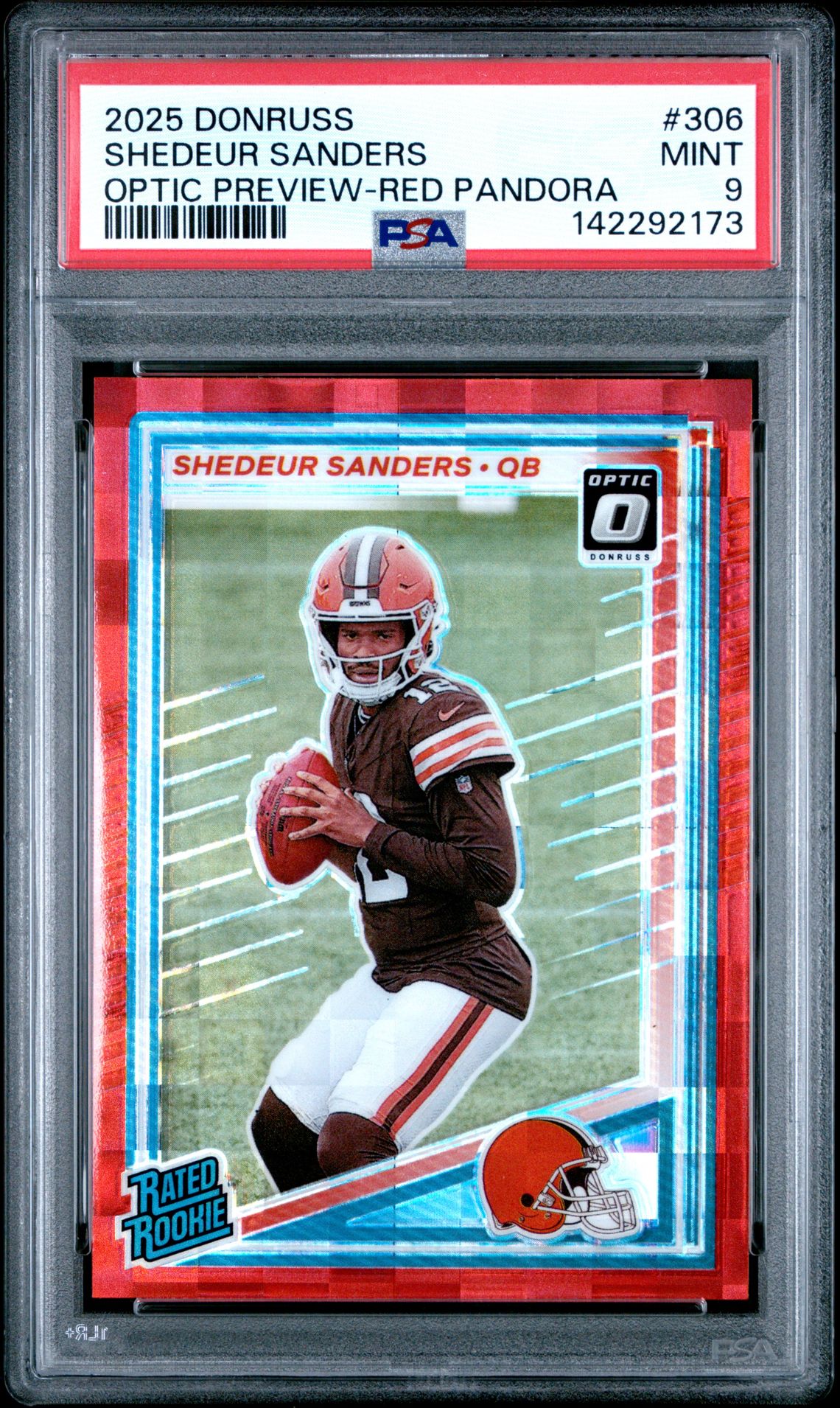 2025 Panini Donruss Shedeur Sanders #306 (Optic Preview-Red Pandora) Mint 9 front