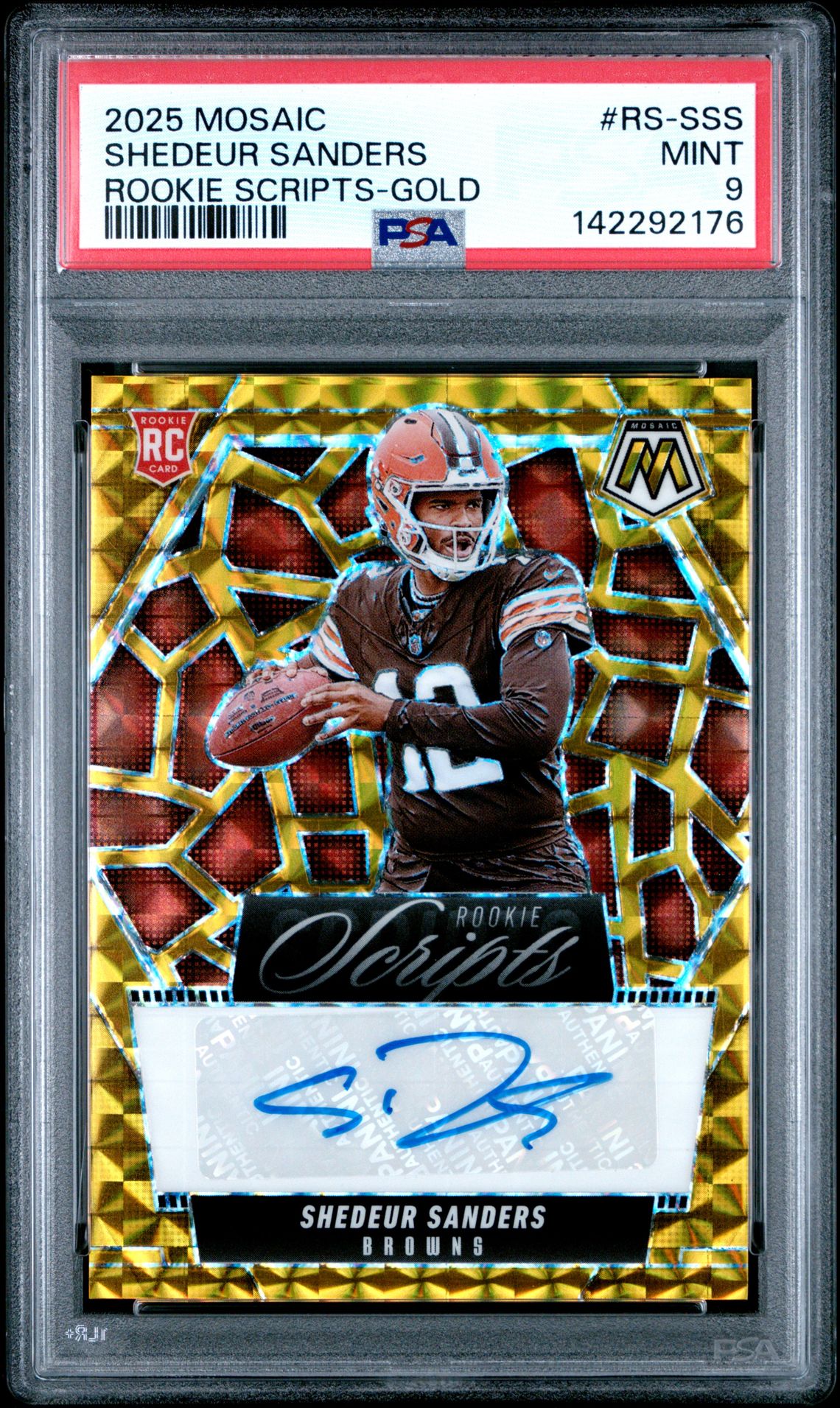 2025 Panini Mosaic Rookie Scripts Shedeur Sanders #Rs-Sss (Rookie Scripts-Gold) Mint 9 front
