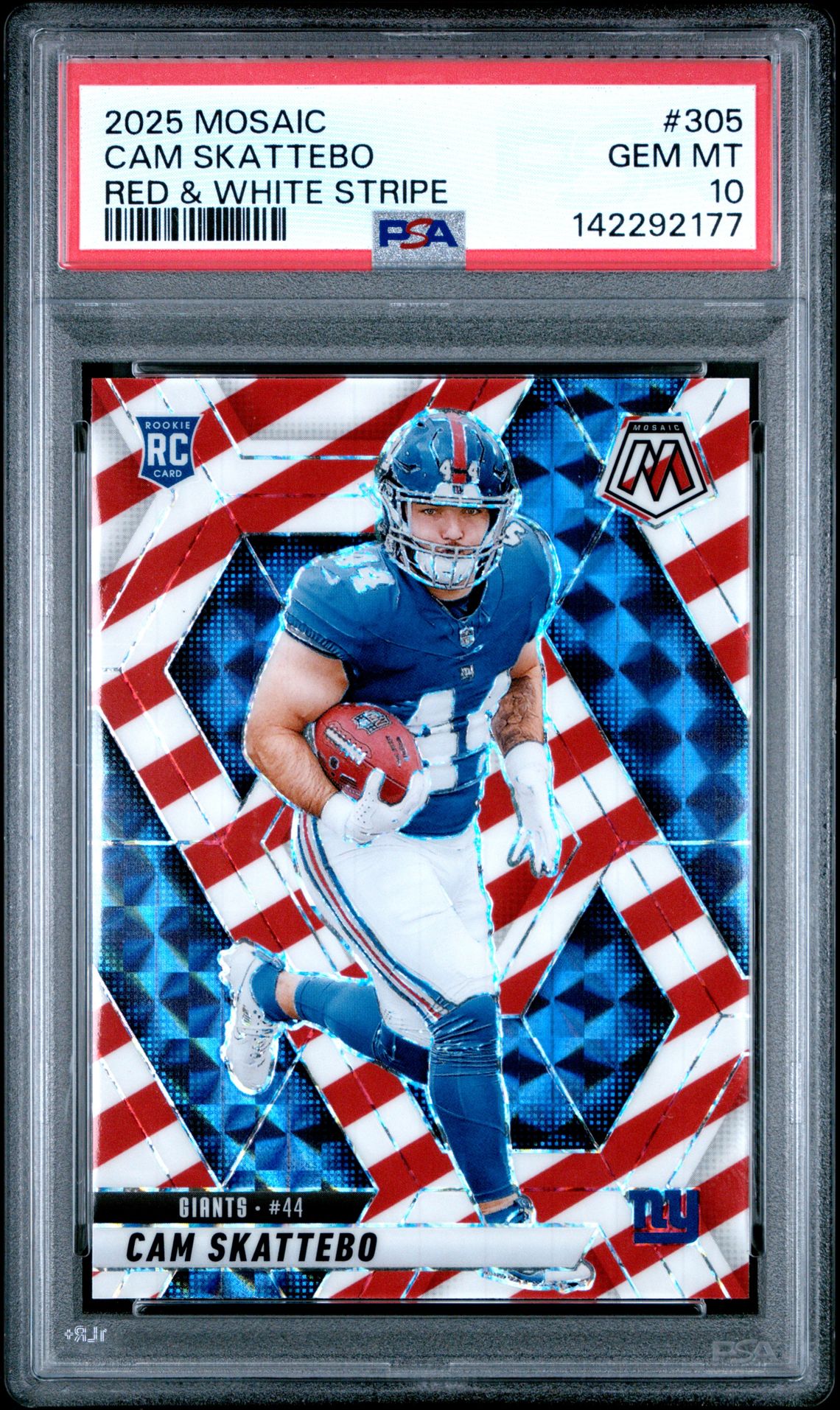 2025 Panini Mosaic Cam Skattebo #305 (Red & White Stripe) Gem Mt 10 front