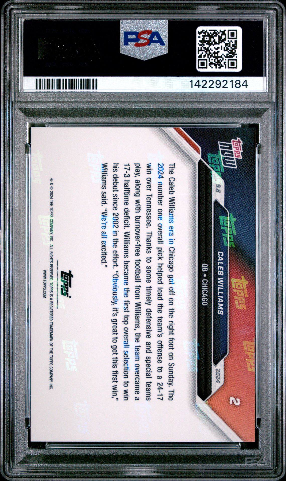 2024 Topps Now Caleb Williams #2 Gem Mt 10 back