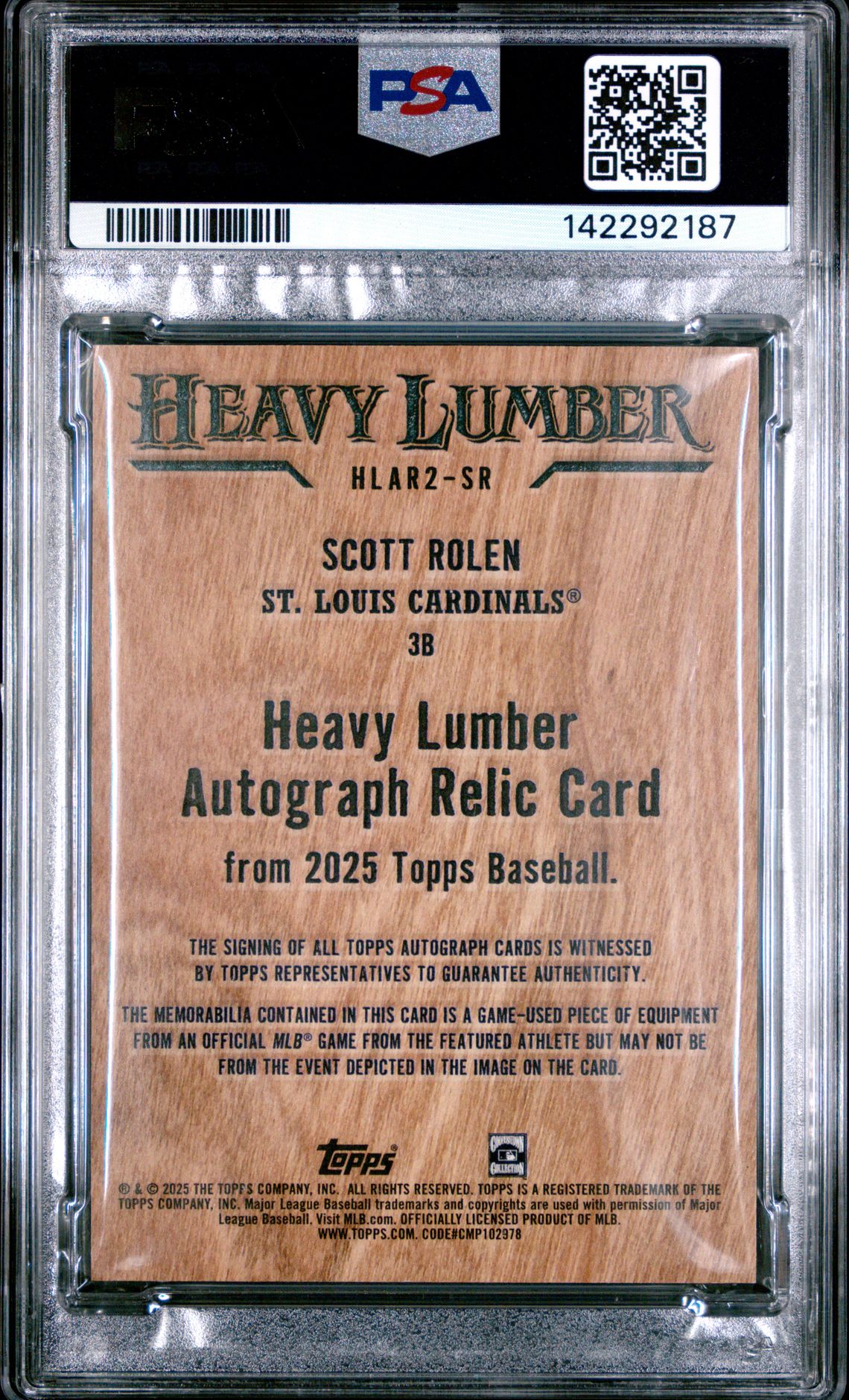 2025 Topps Heavy Lumber Autograph Relics Scott Rolen #Hlar2Sr (Series 2) Mint 9 back